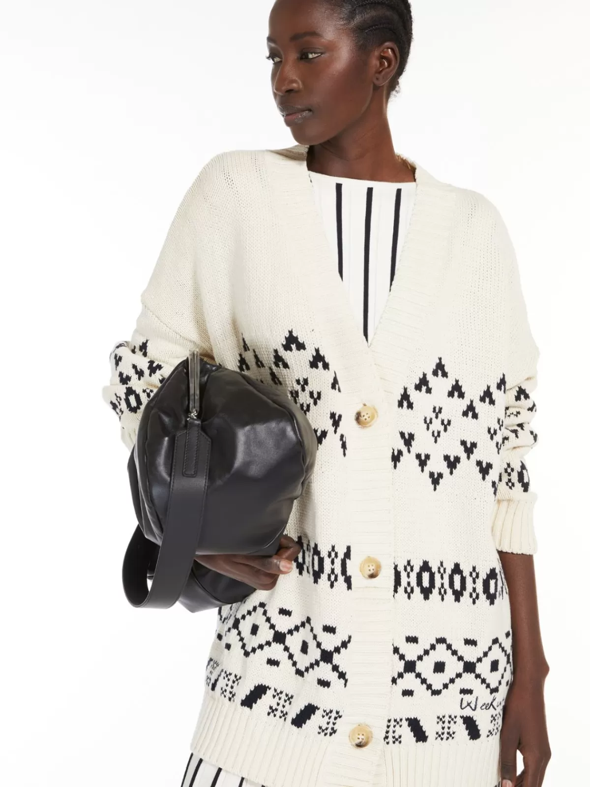 Cárdigan amplio de algodón jacquard en negro - Abrigo tejido con estilo Max Mara