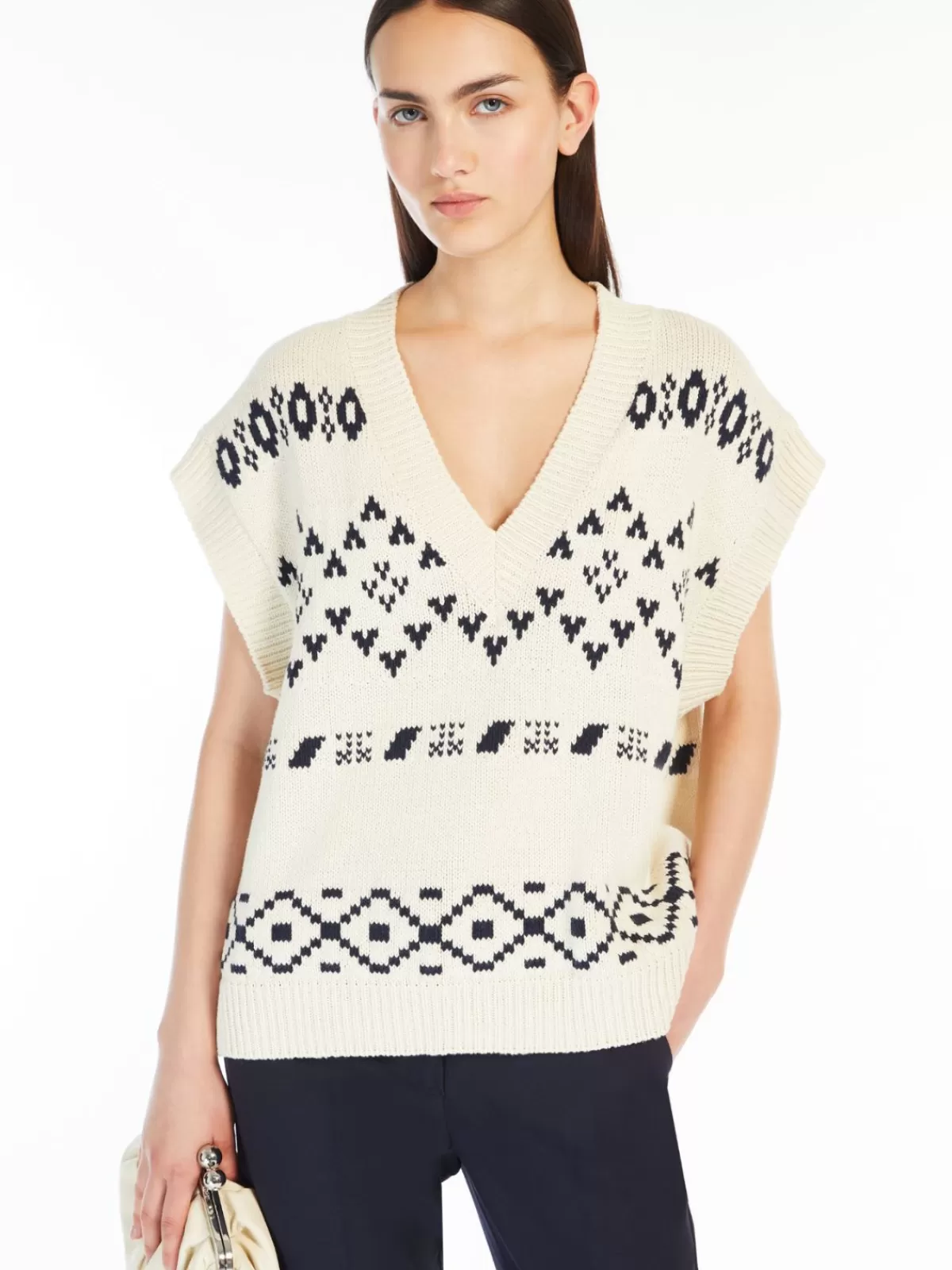Max Mara - Chaleco oversize de algodón jacquard con diseño premium en tono negro intenso