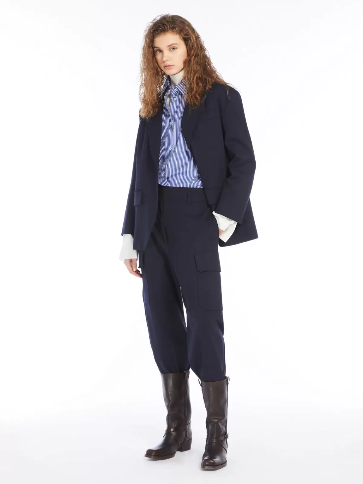 Chaqueta oversize Max Mara en gabardina con mezcla de lana - Azul marino intenso para looks sofisticados