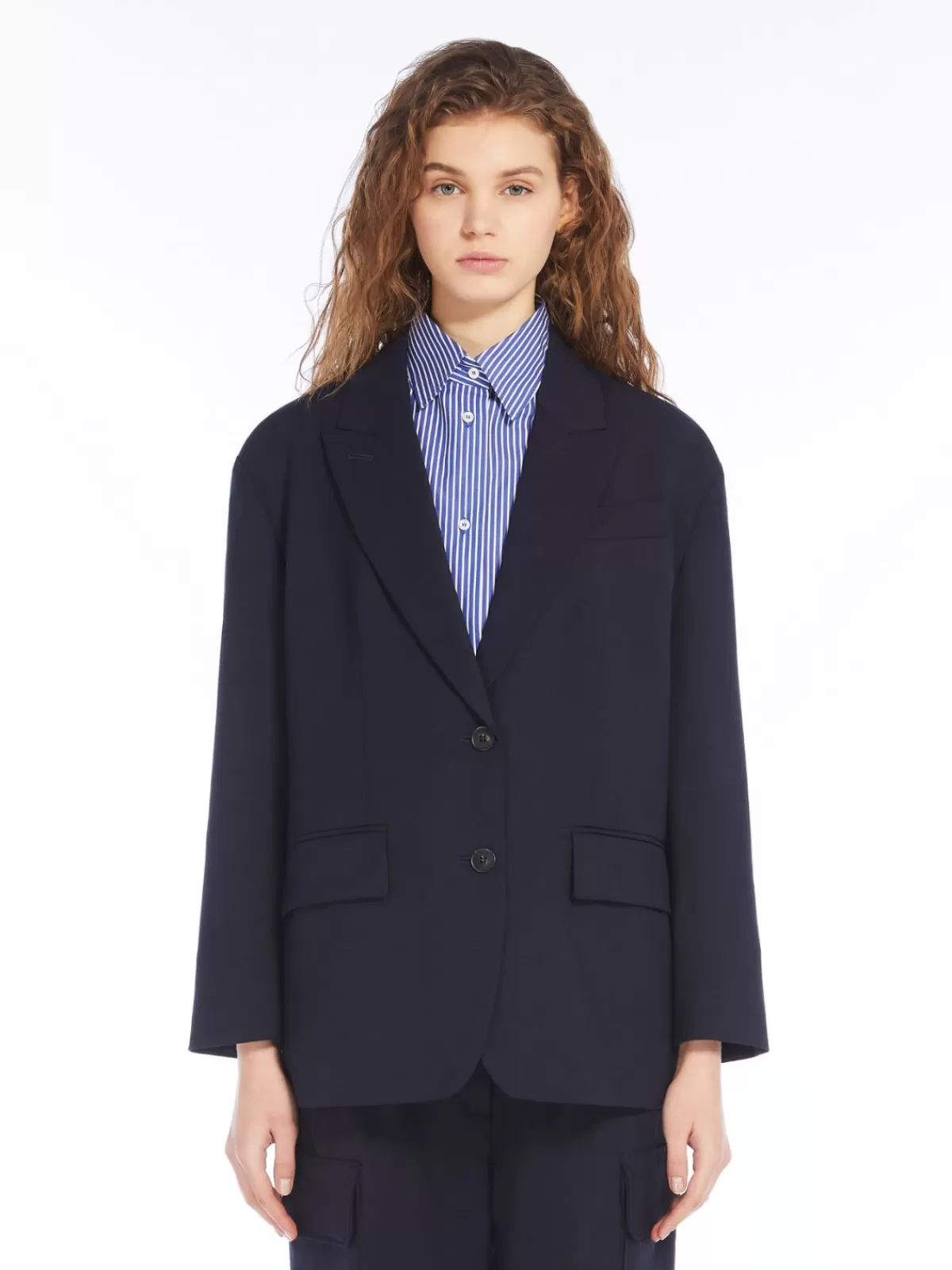 Chaqueta oversize Max Mara en gabardina con mezcla de lana - Azul marino intenso para looks sofisticados