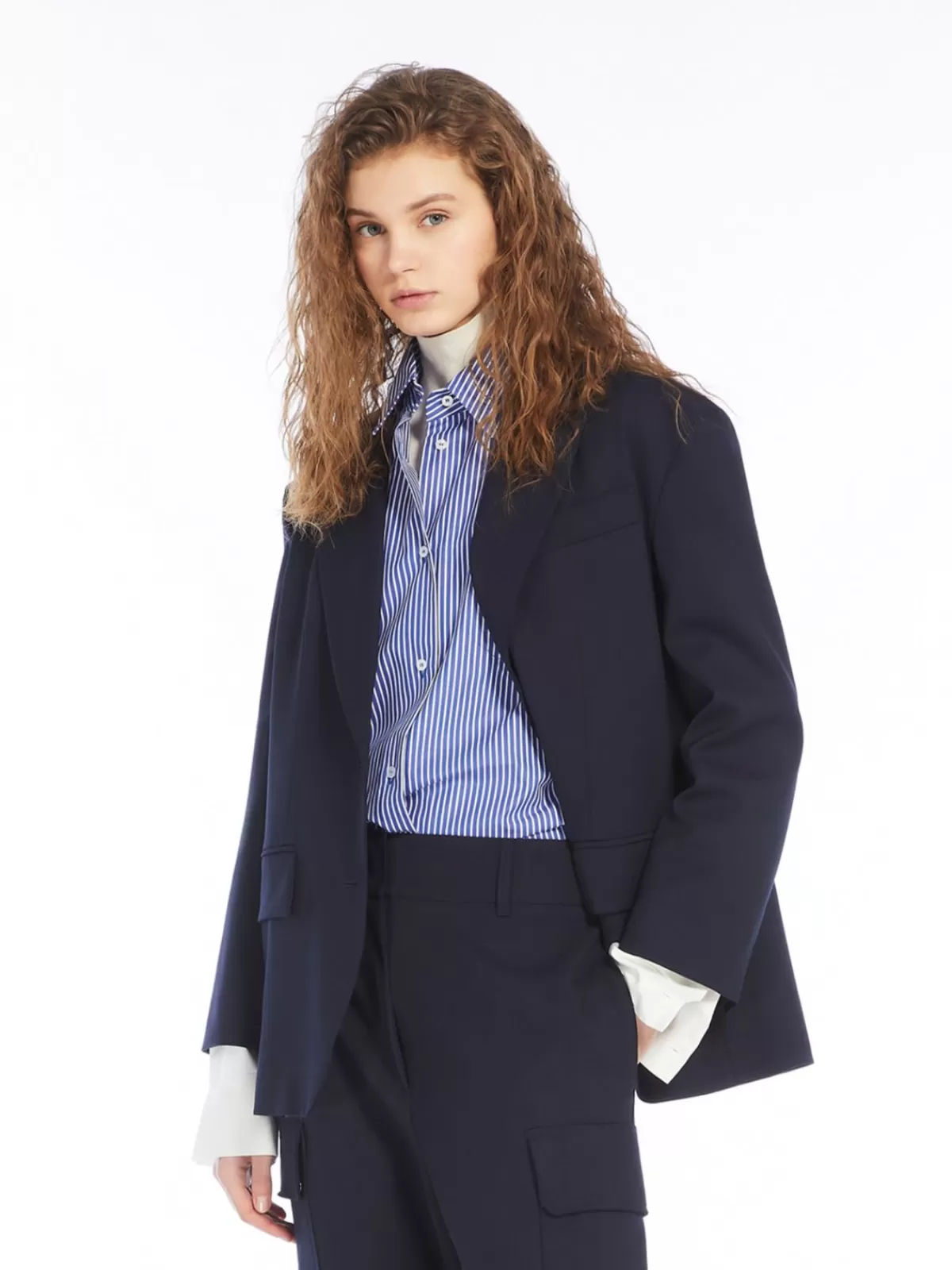 Chaqueta oversize Max Mara en gabardina con mezcla de lana - Azul marino intenso para looks sofisticados