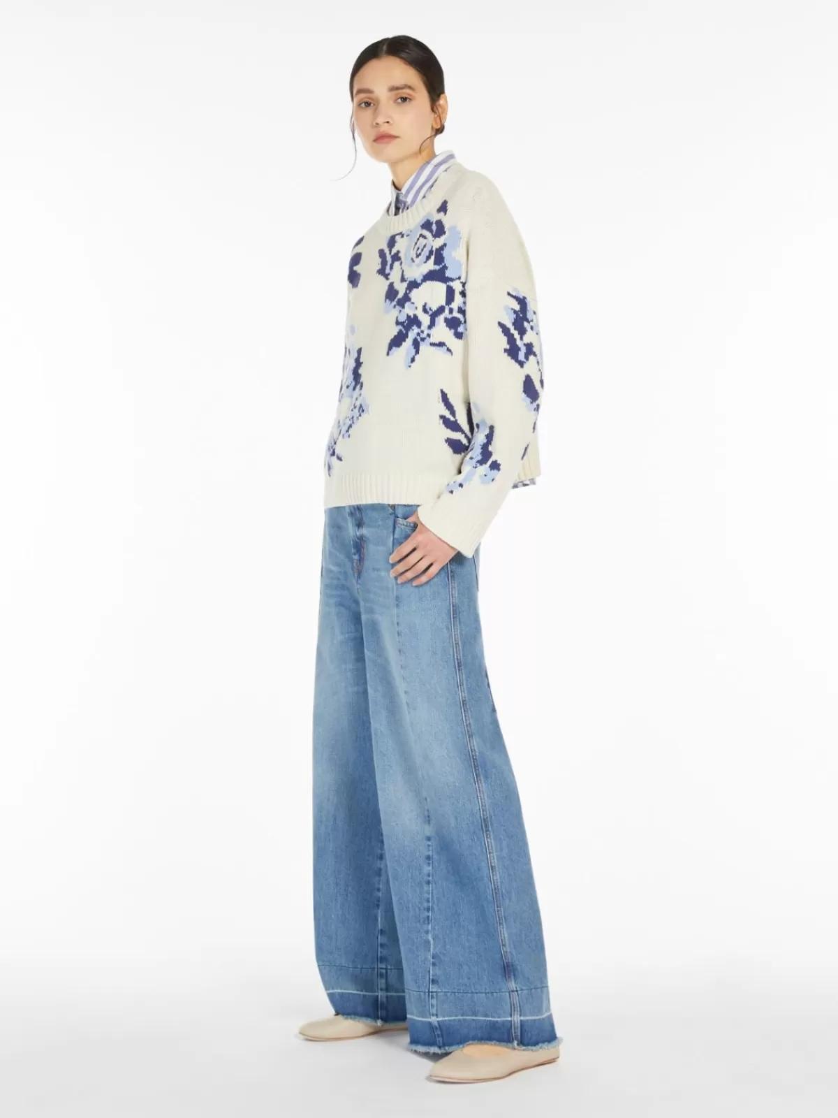 Jersey casual estampado en azul claro de Max Mara - Tejido en hilo de algodón para un look fresco