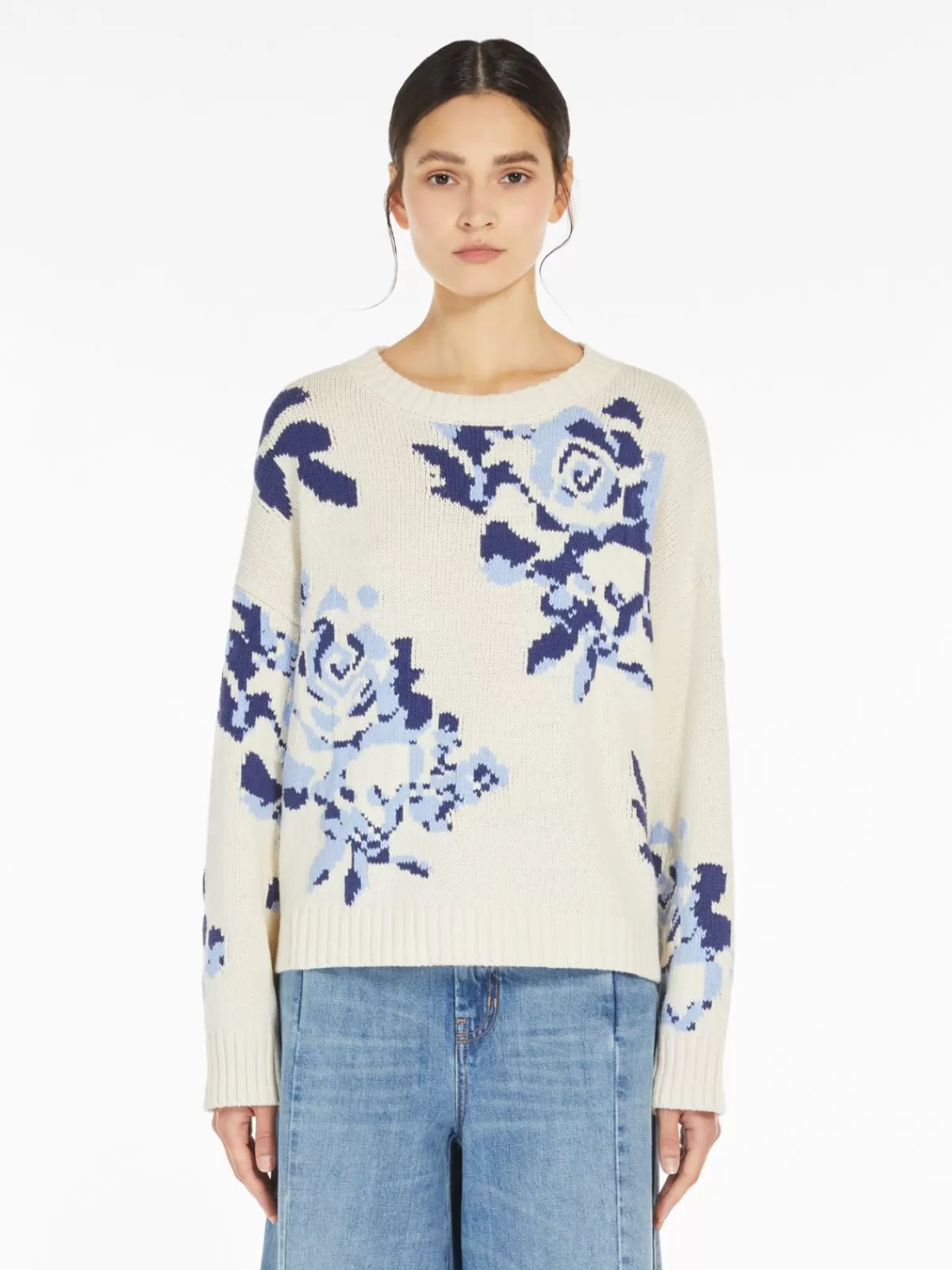 Jersey casual estampado en azul claro de Max Mara - Tejido en hilo de algodón para un look fresco
