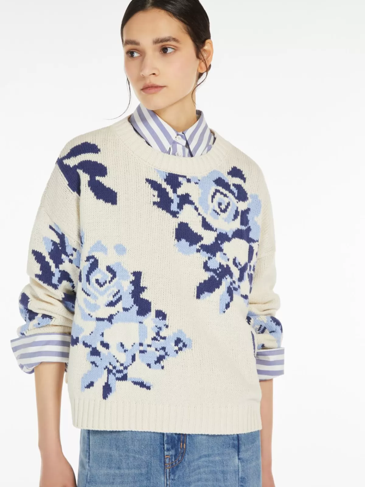 Jersey casual estampado en azul claro de Max Mara - Tejido en hilo de algodón para un look fresco