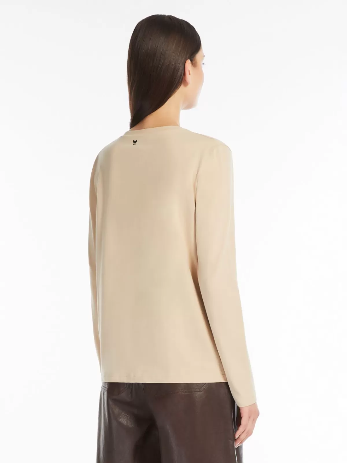 Camiseta Max Mara en algodón premium con estampado artístico y bordados delicados - Color arena para looks casuales