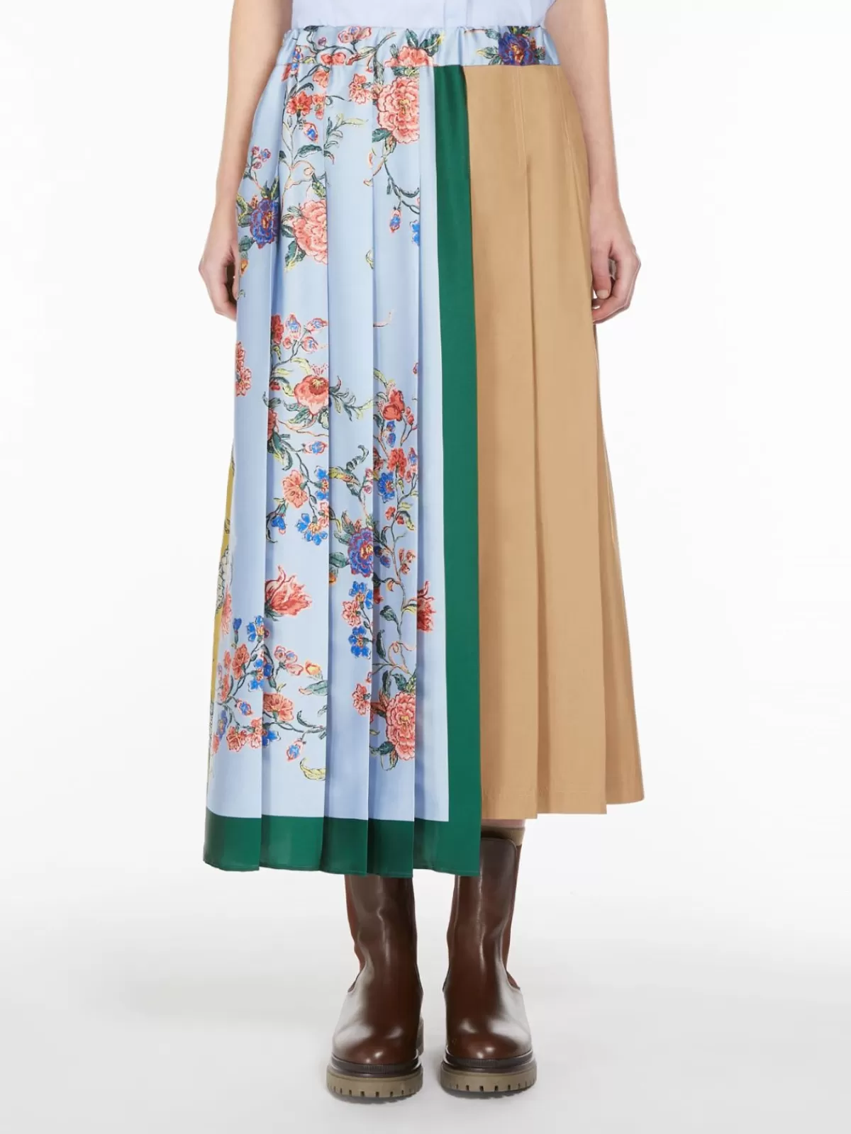 Falda midi estampada en lona y tejido cruz beige - Max Mara Collection Primavera