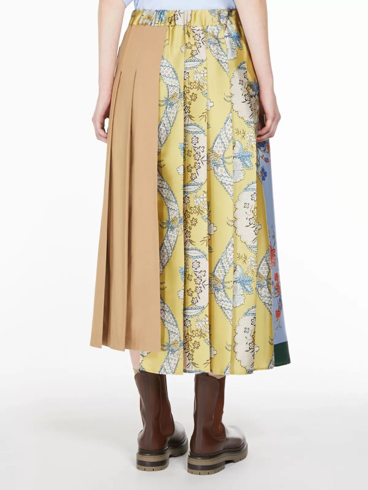 Falda midi estampada en lona y tejido cruz beige - Max Mara Collection Primavera