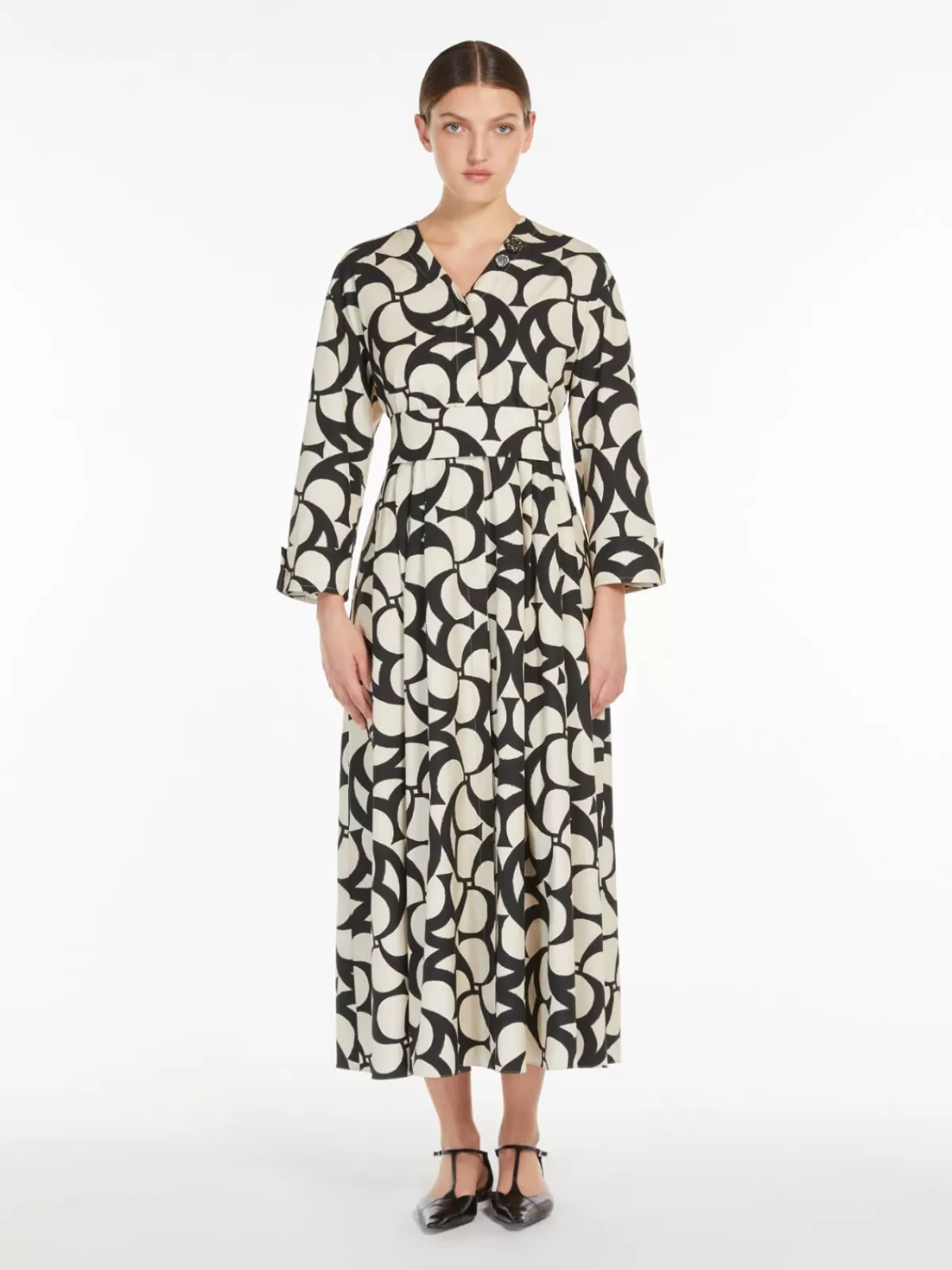 Max Mara - Vestido camisero de algodón estampado en negro, diseño sofisticado con corte clásico