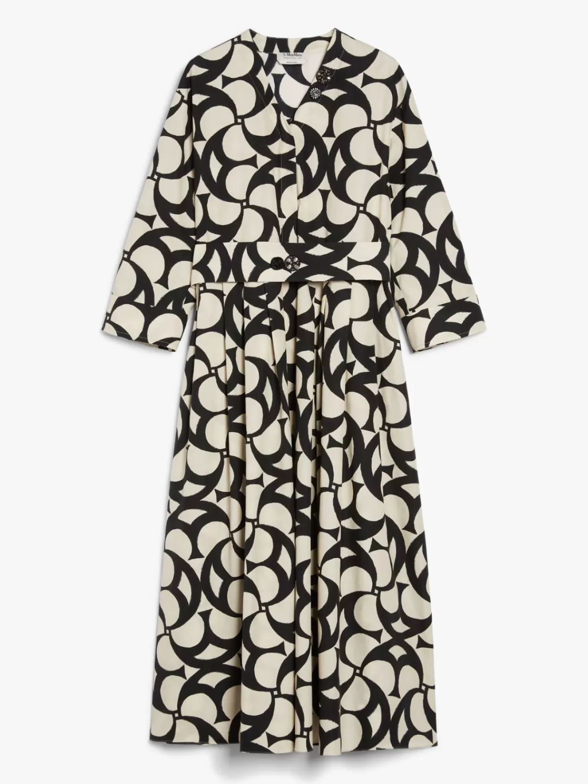 Max Mara - Vestido camisero de algodón estampado en negro, diseño sofisticado con corte clásico