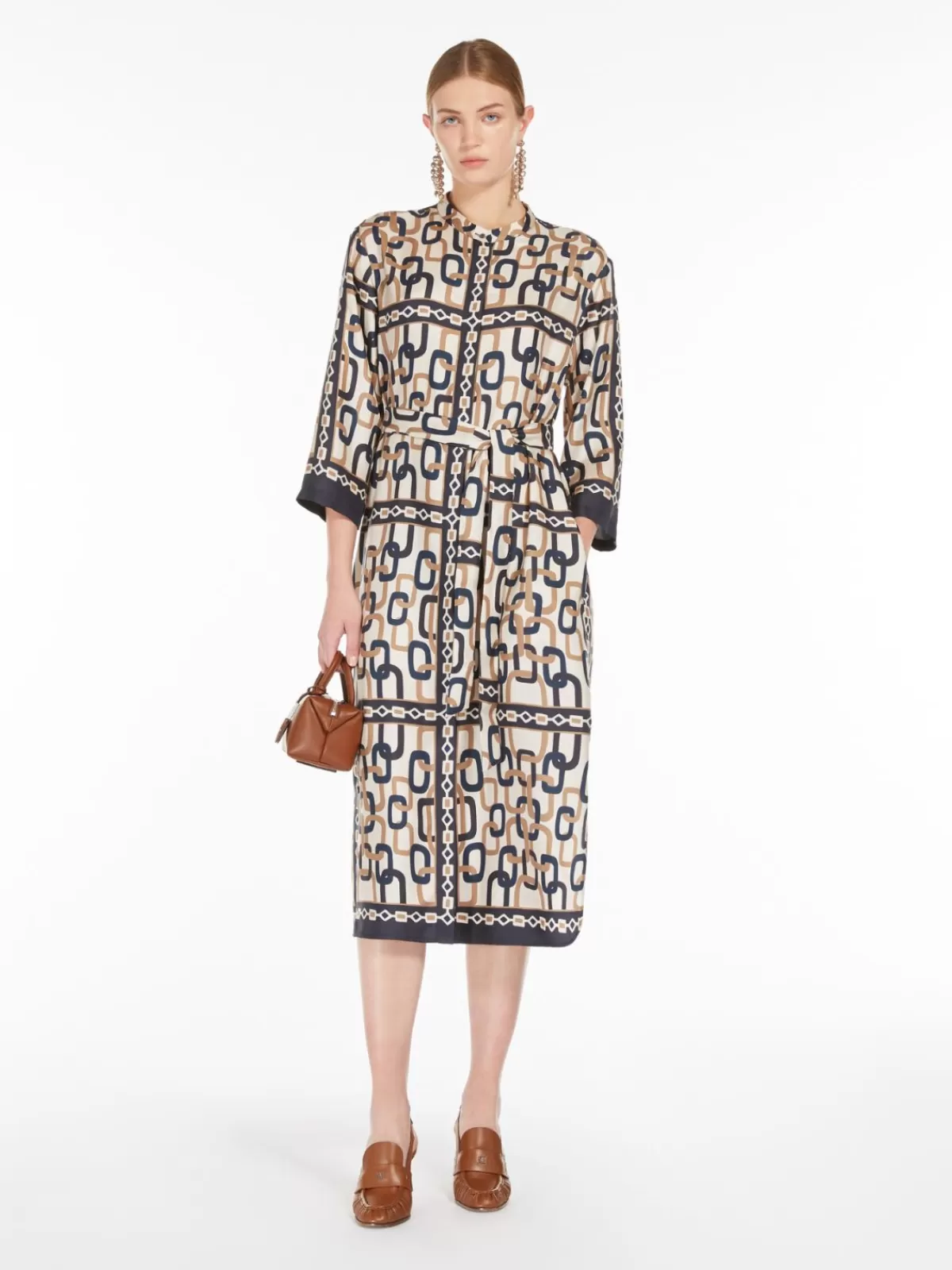 Vestido Max Mara en seda twill con estampado artístico - Azul naval elegante