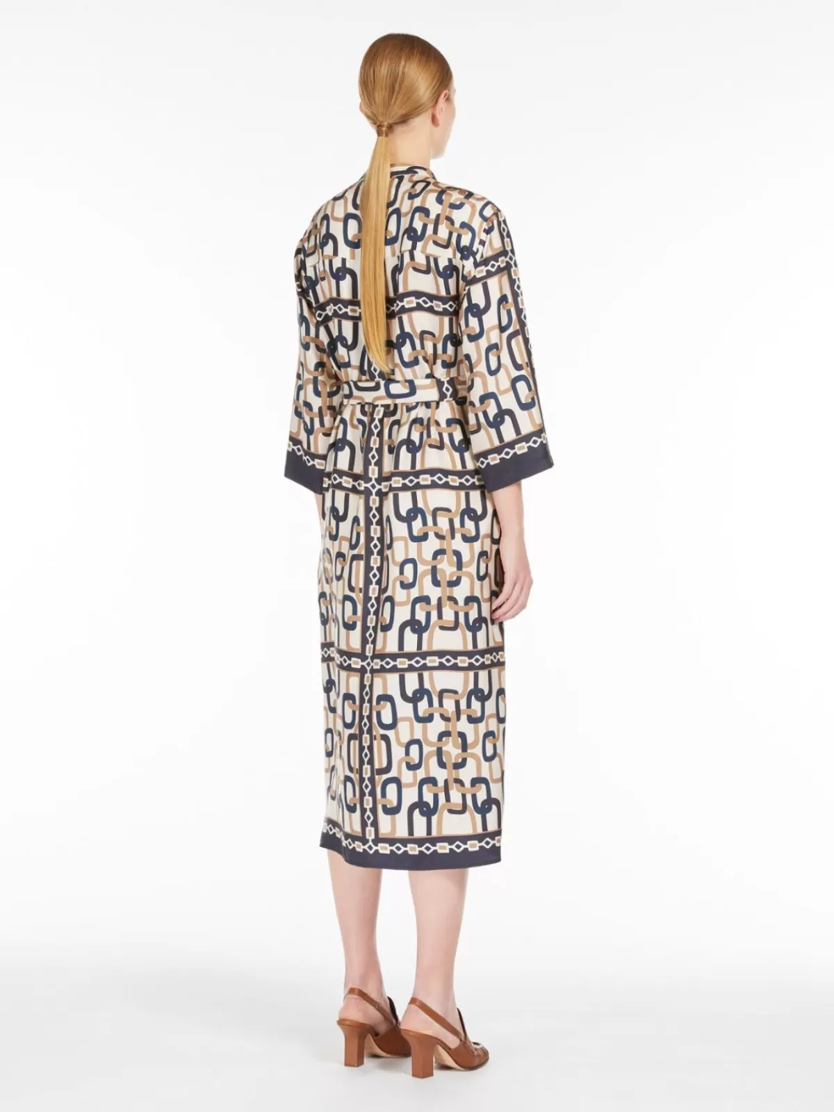Vestido Max Mara en seda twill con estampado artístico - Azul naval elegante