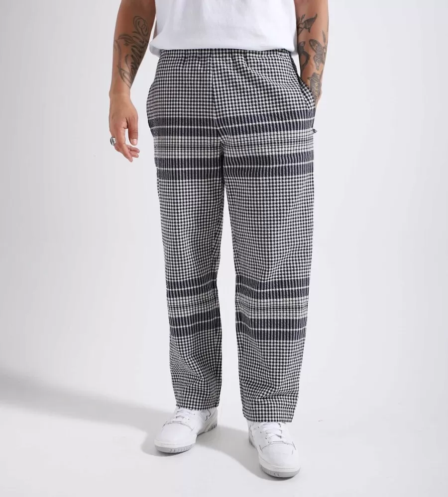Pantalones Casuales Hombre - Tejido Ripstop Antidesgarro, Lino Fresco Azul Marino y Blanco, Corte Slim Moderno
