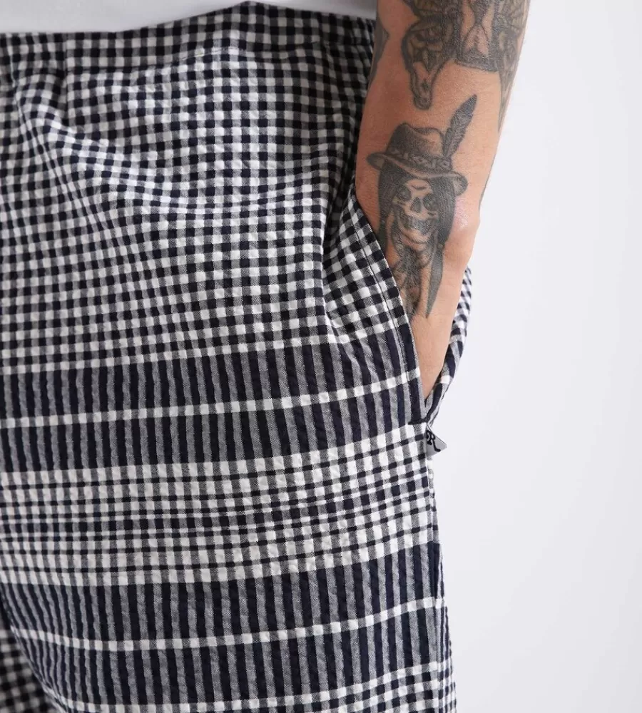 Pantalones Casuales Hombre - Tejido Ripstop Antidesgarro, Lino Fresco Azul Marino y Blanco, Corte Slim Moderno