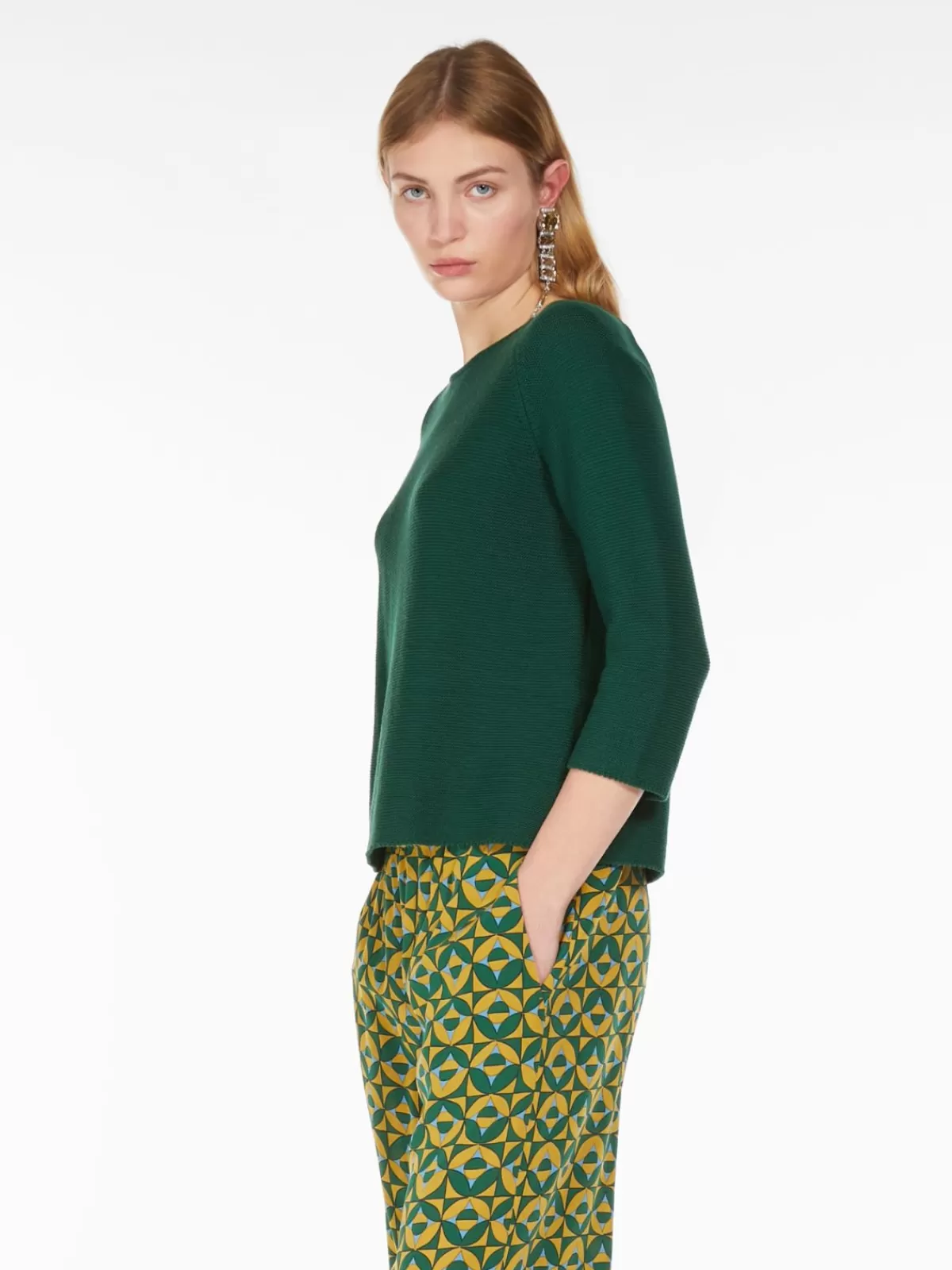 Suéter de algodón con ajuste cómodo Max Mara - Verde bosque para looks casuales