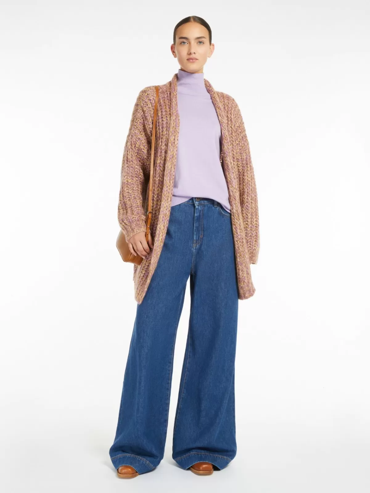 Chaqueta acanalada de mohair jaspeado en lila suave - Cárdigan Max Mara con detalles de punto costilla