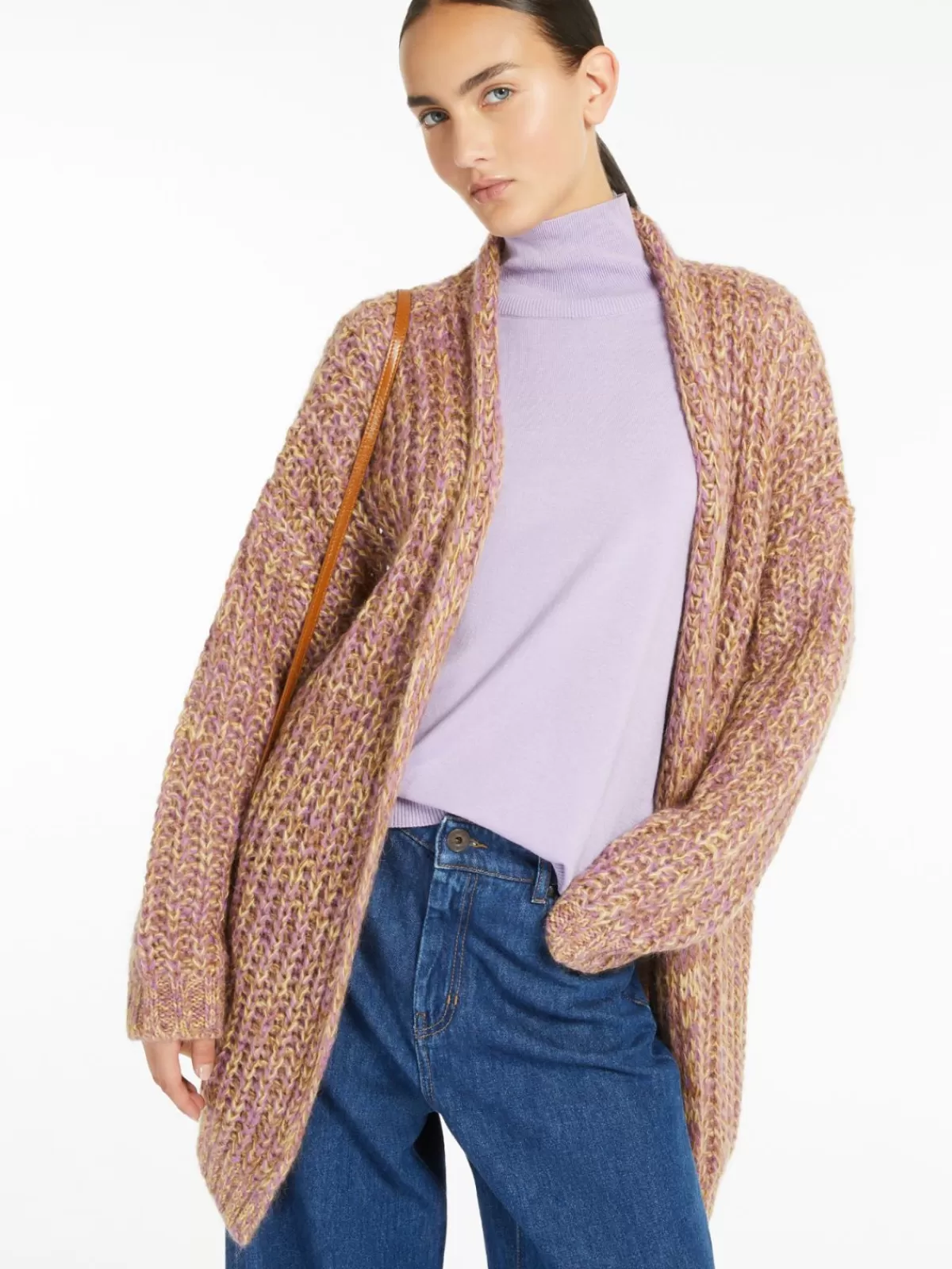 Chaqueta acanalada de mohair jaspeado en lila suave - Cárdigan Max Mara con detalles de punto costilla