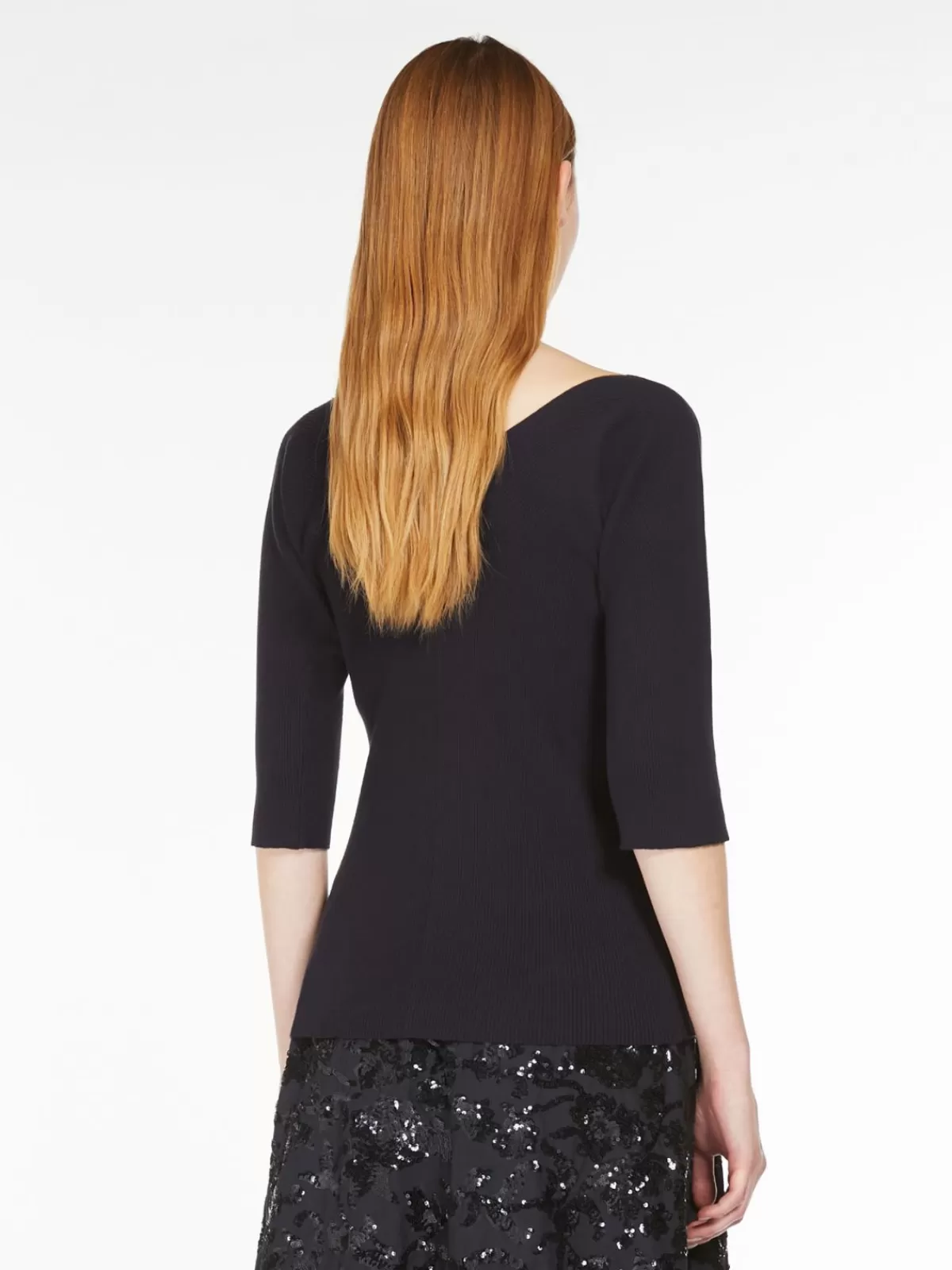 Jersey acogedor de cuello en V Max Mara - Tejido suave con costillas en viscosa azul marino, diseño clásico para looks elegantes