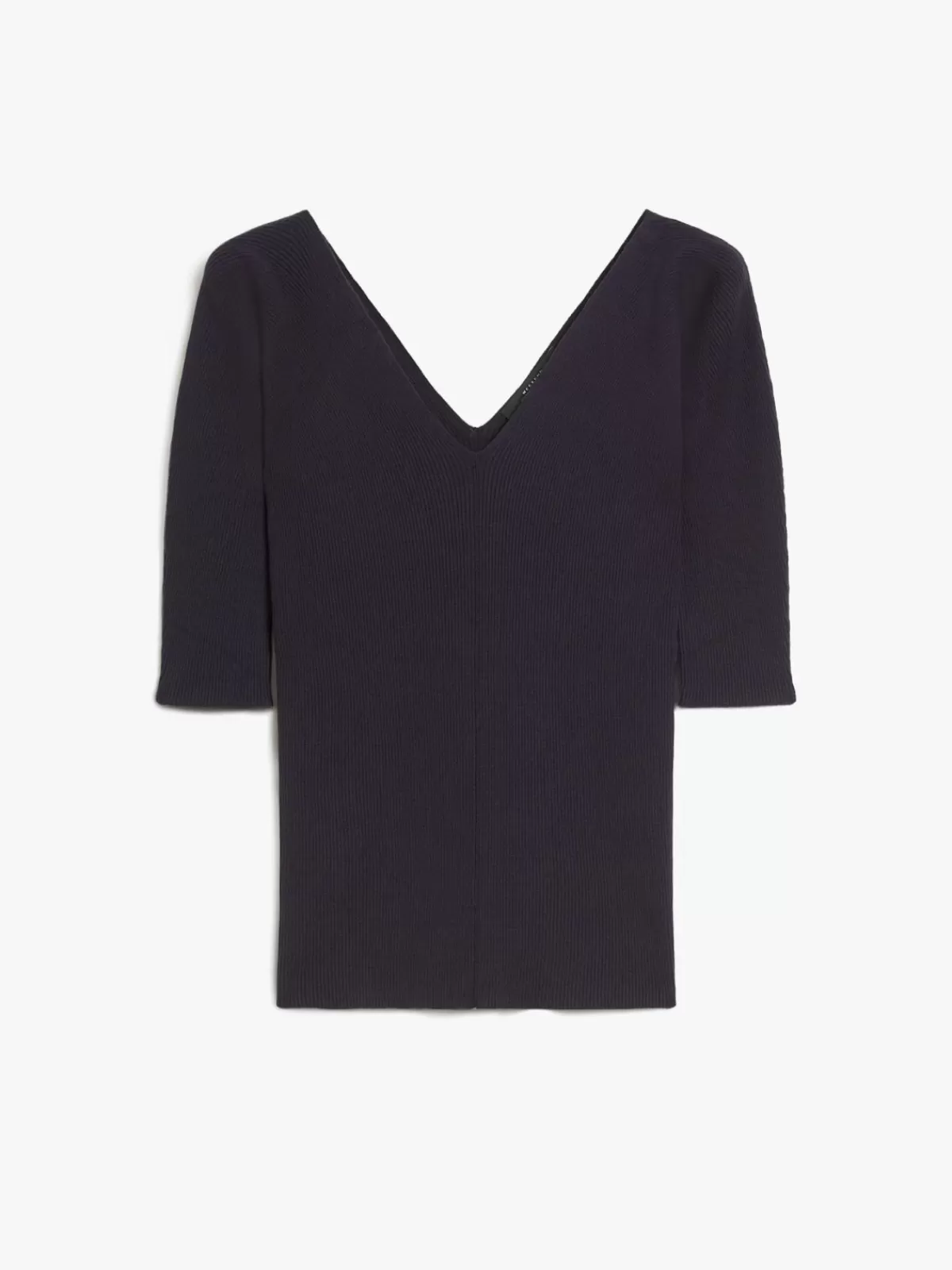 Jersey acogedor de cuello en V Max Mara - Tejido suave con costillas en viscosa azul marino, diseño clásico para looks elegantes