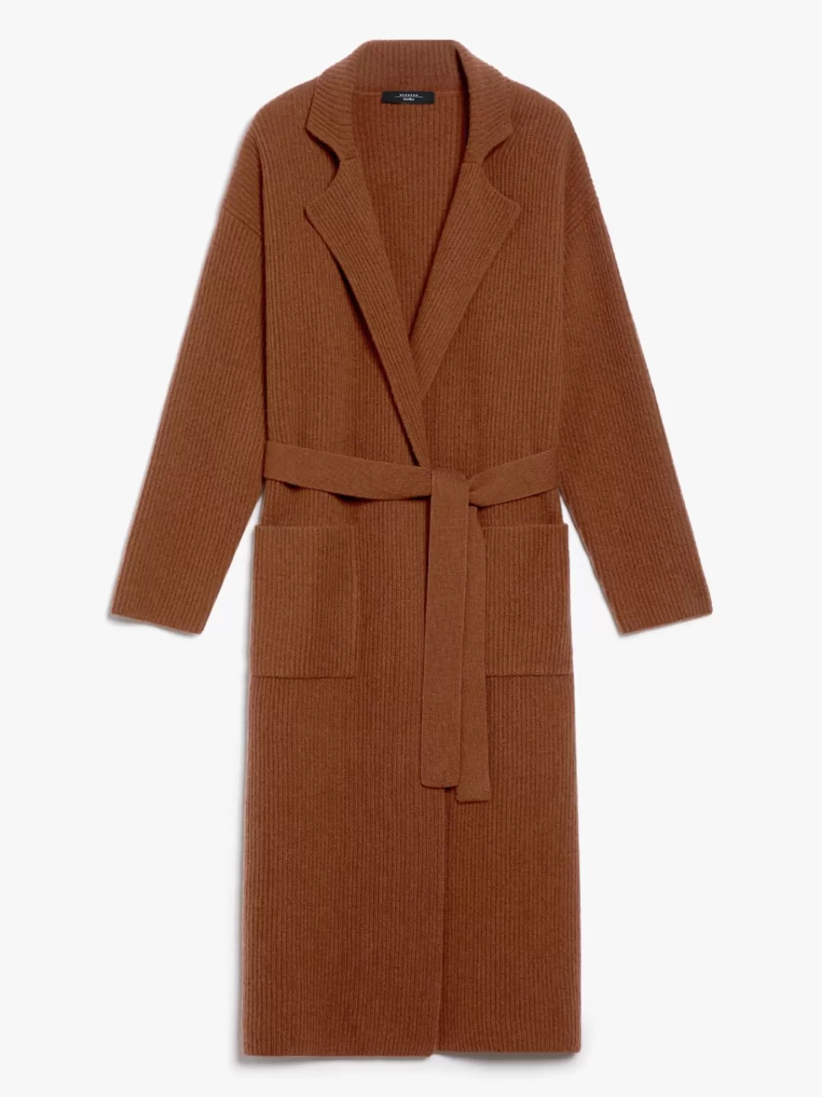 Cárdigan acogedor de lana merino con textura acanalada - Diseño elegante Max Mara en cálido tono tabaco