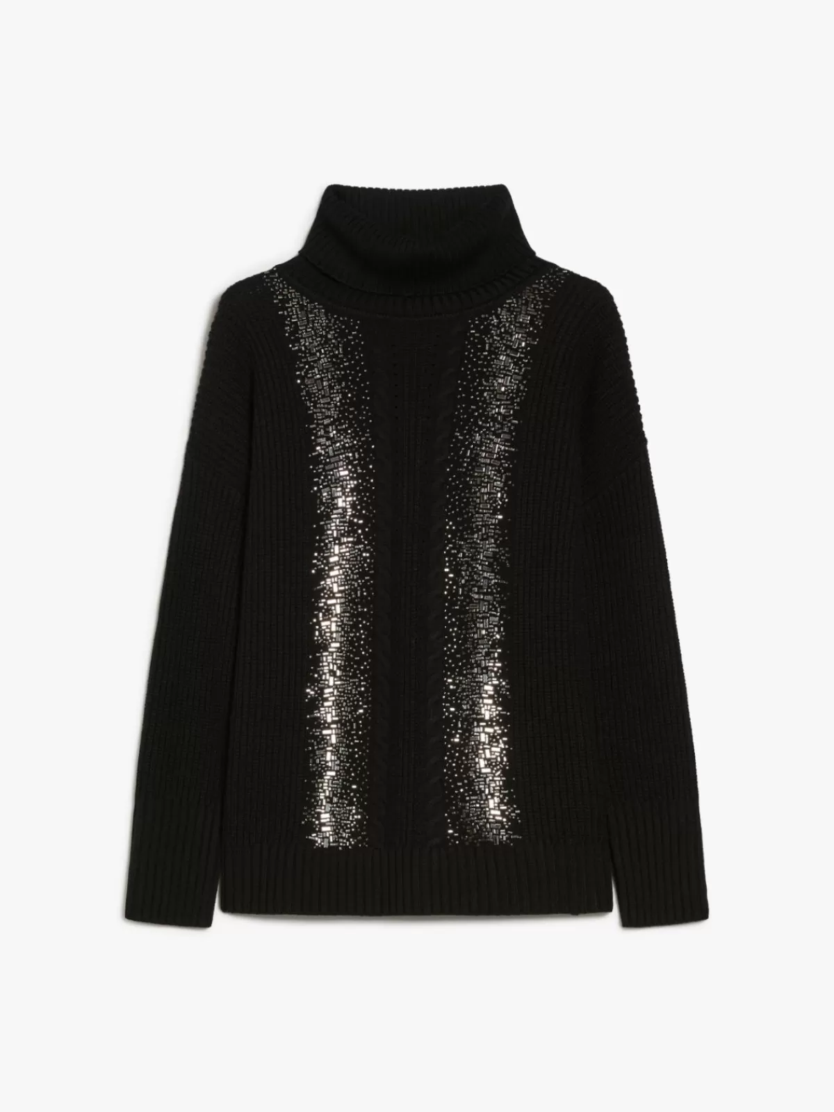 Jersey de cuello alto en lana canalé - Diseño clásico Max Mara en negro intenso