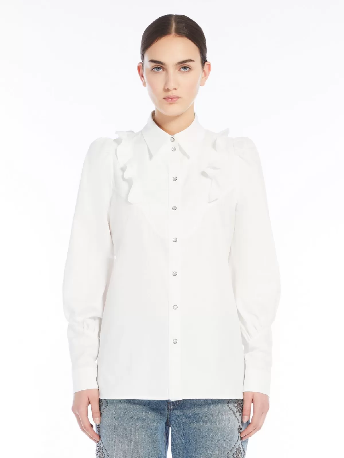 Camisa drapeada de algodón sarga Max Mara - Blanco puro con diseño sofisticado