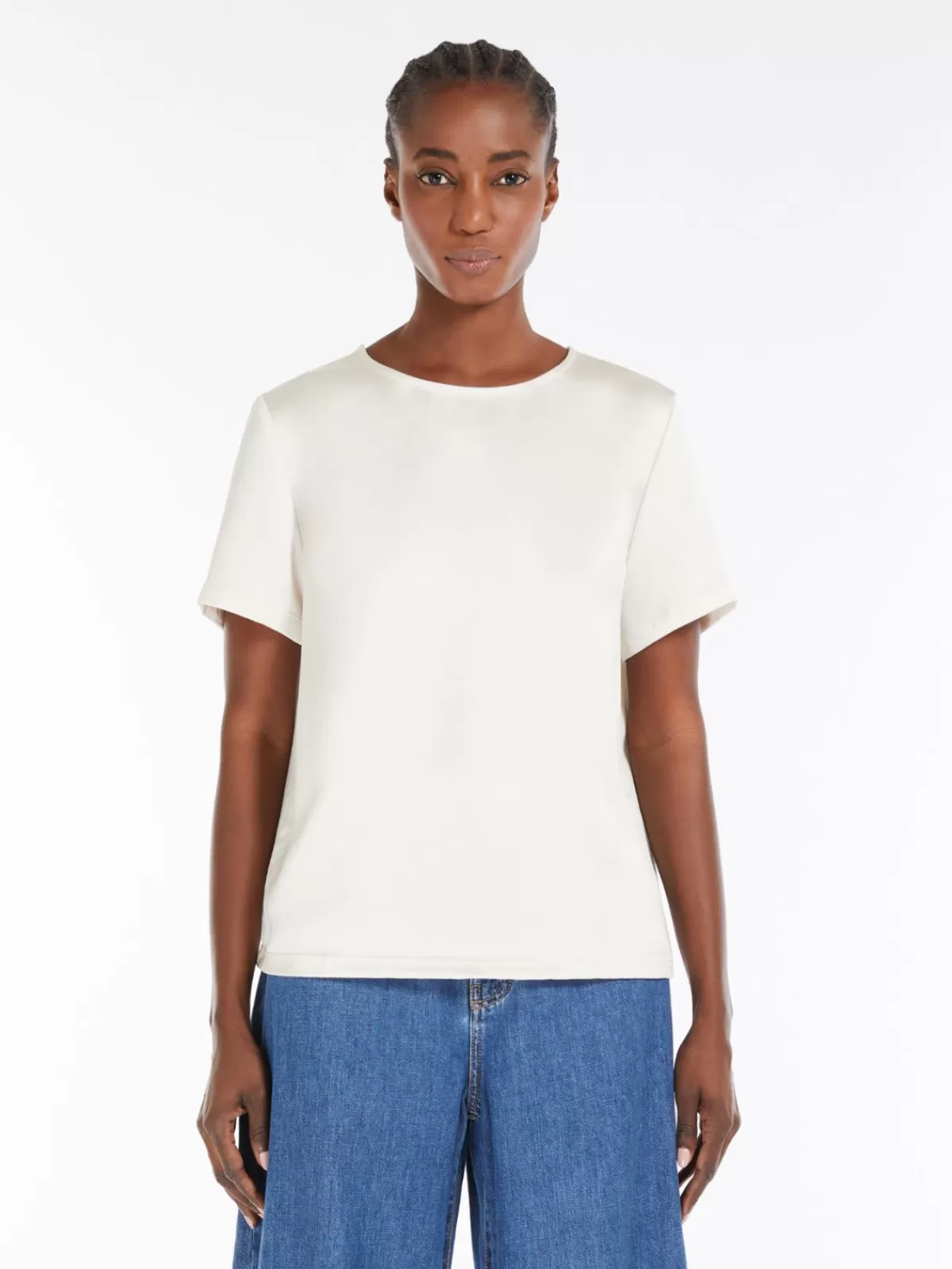 Camiseta Max Mara en satén y tejido jersey marfil - Elegancia y suavidad en un diseño clásico