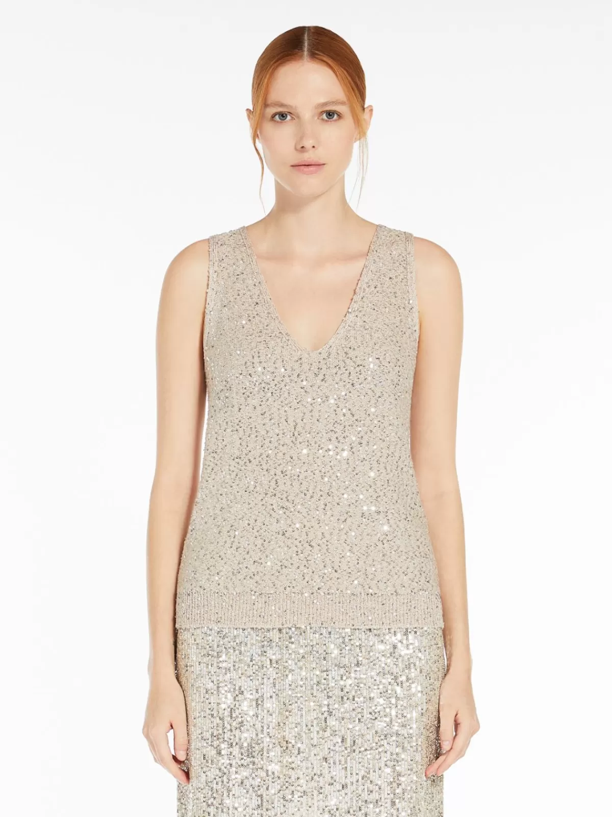 Top de punto con destellos plateados en hilo brillante - Diseño exclusivo Max Mara