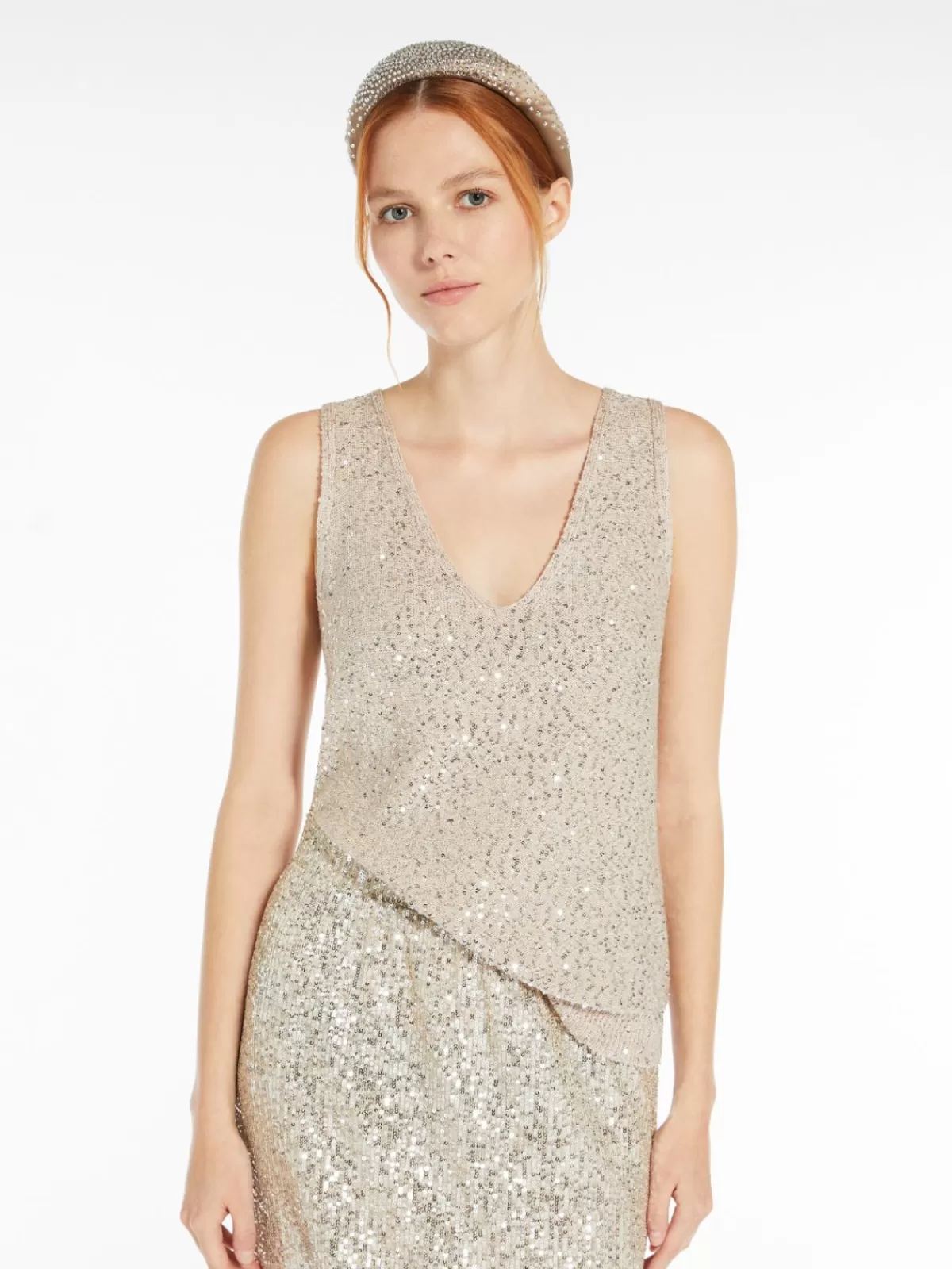 Top de punto con destellos plateados en hilo brillante - Diseño exclusivo Max Mara