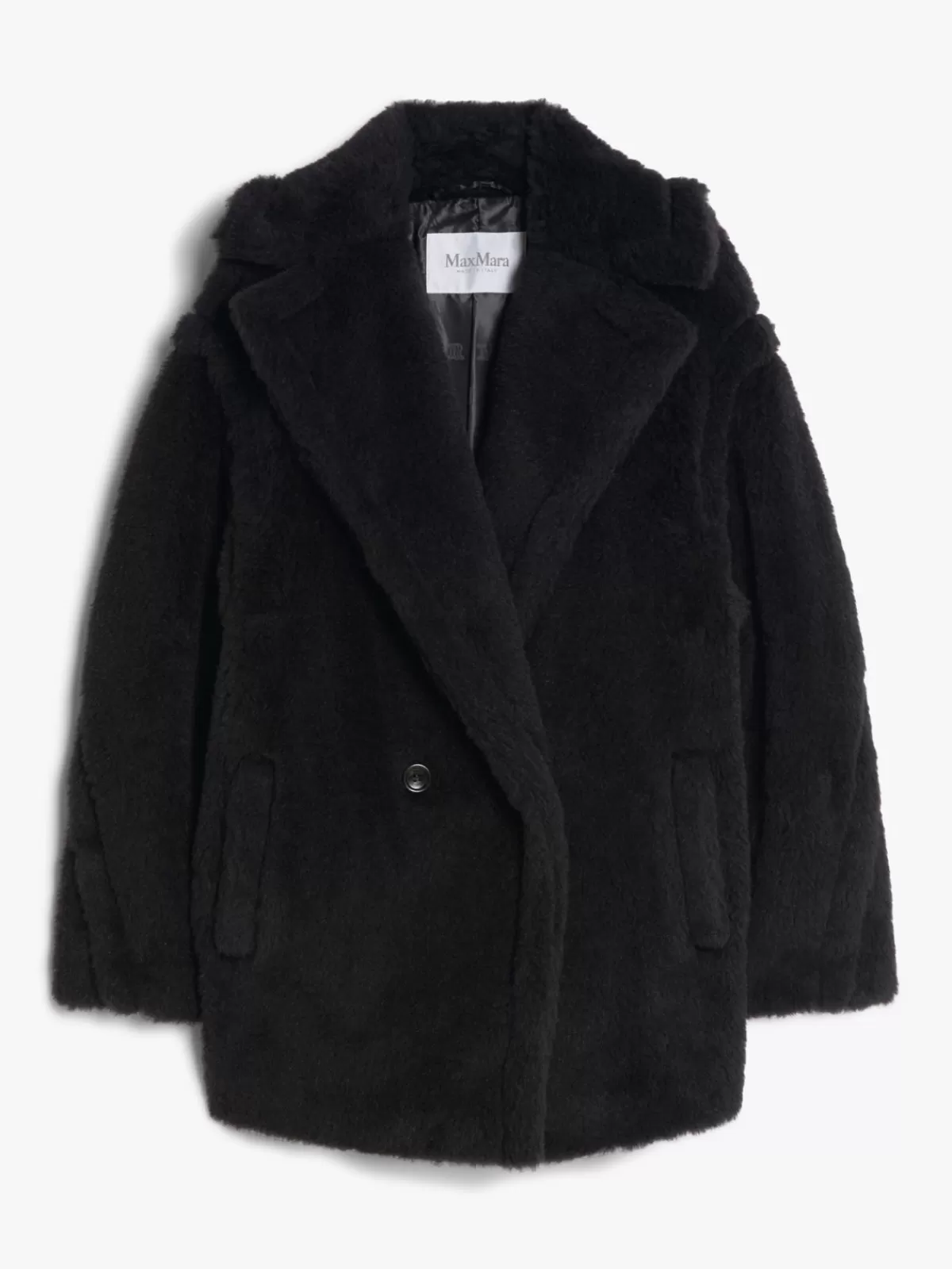 Abrigo Corto Emblema Teddy de Max Mara - Fusión cálida en alpaca y lana, tonalidad ébano intenso