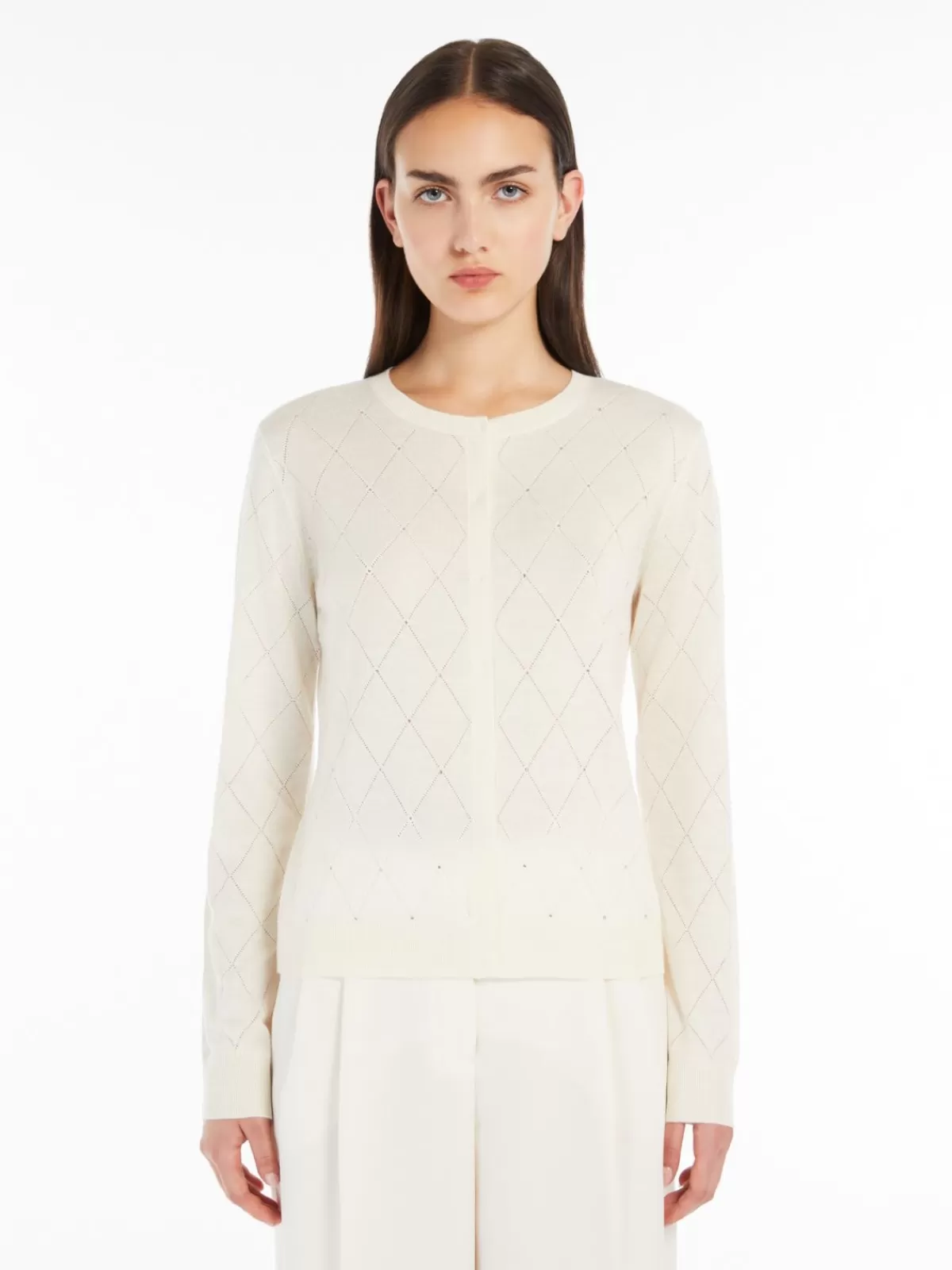 Cardigán argyle en marfil suave - Jersey de seda y lana por Max Mara