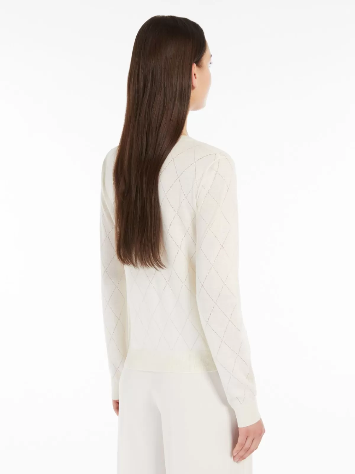 Cardigán argyle en marfil suave - Jersey de seda y lana por Max Mara