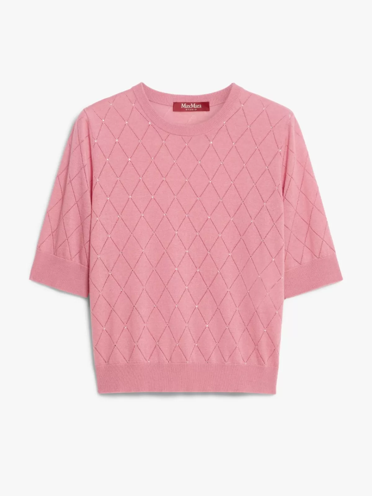 Suéter de punto Max Mara - Diseño argyle en mezcla suave de seda y lana, tono peonía