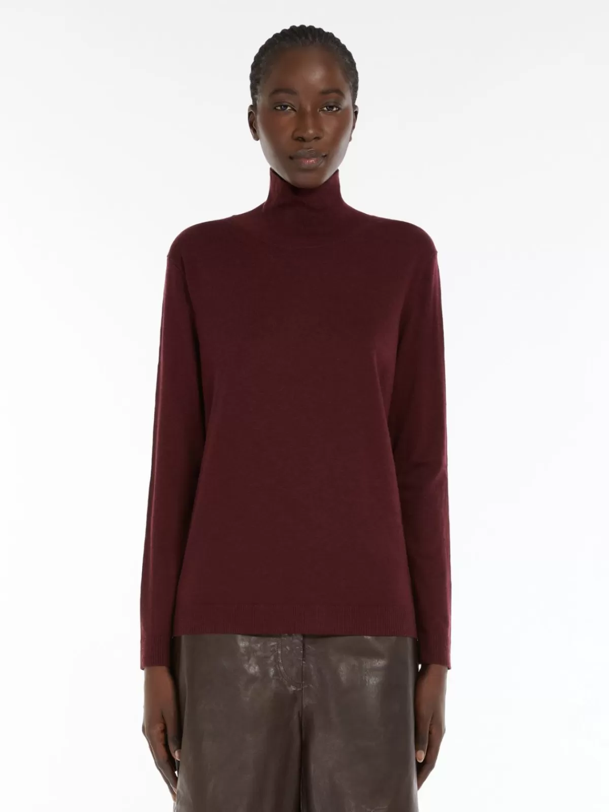 Suéter de cuello cisne en seda y lana Max Mara - Color borgoña elegante para invierno