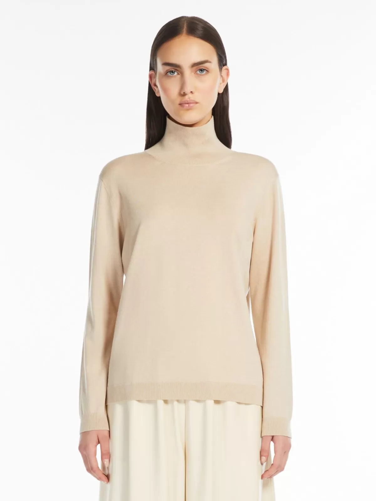 Suéter premium de cuello alto en lana y seda suave - Marfil by Max Mara
