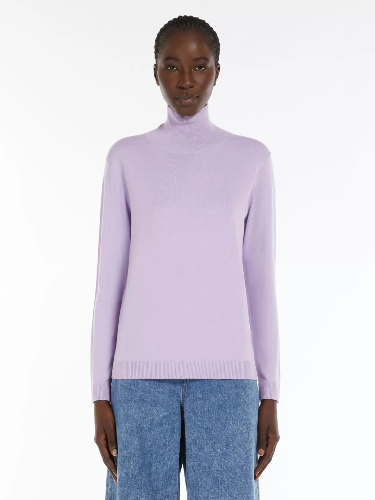 Jersey de cuello alto Max Mara - Mezcla suave de seda y lana en tono lila invernal