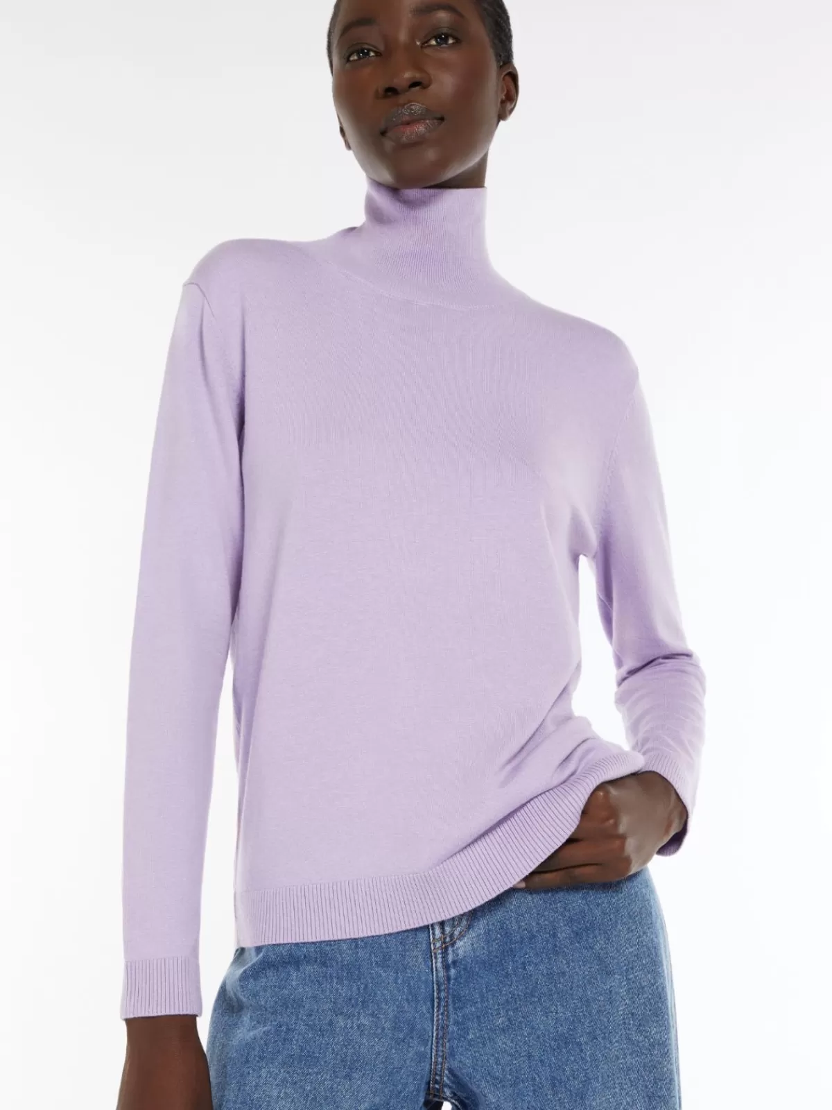 Jersey de cuello alto Max Mara - Mezcla suave de seda y lana en tono lila invernal