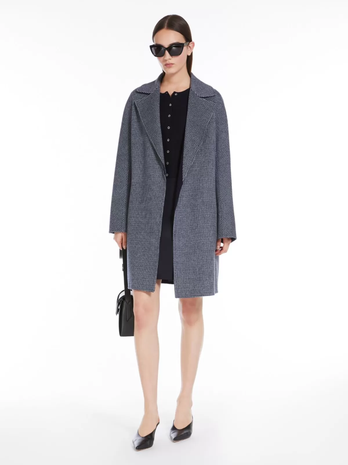 Chaqueta abrigo Max Mara en seda y lana - Diseño acanalado azul marino para looks sofisticados