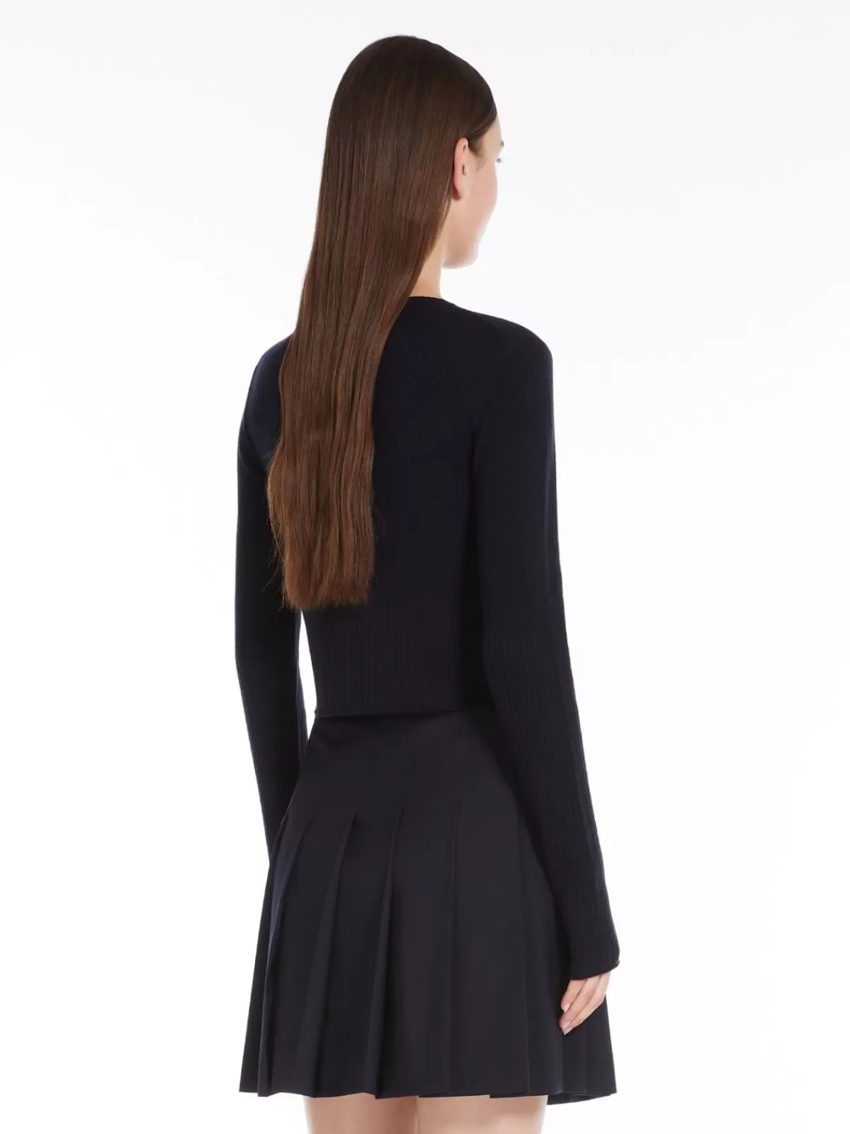 Chaqueta abrigo Max Mara en seda y lana - Diseño acanalado azul marino para looks sofisticados