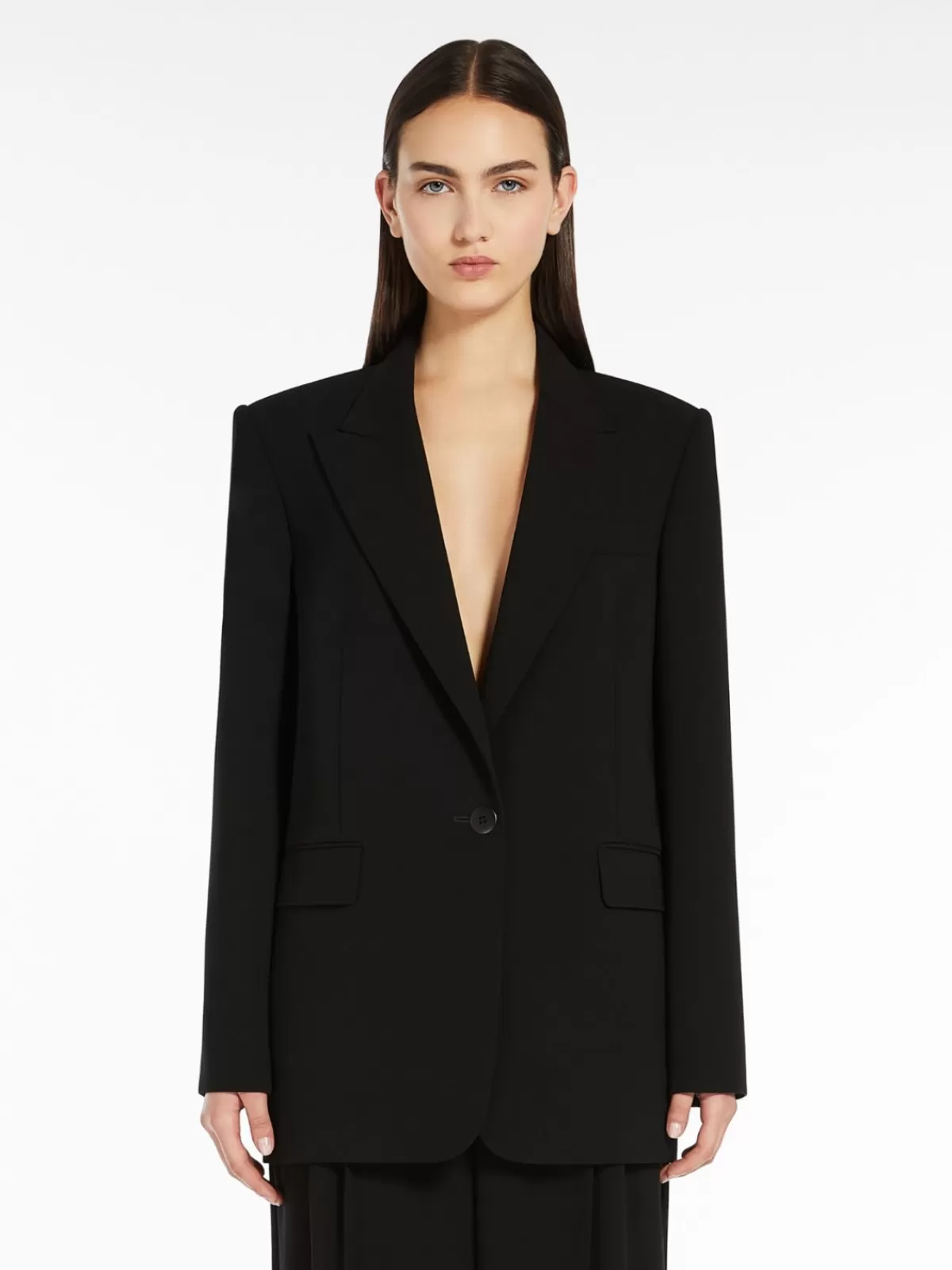 Elegante saco Max Mara de corte sencillo en tejido cady - Negro clásico | Abrigos y sacos de calidad premium
