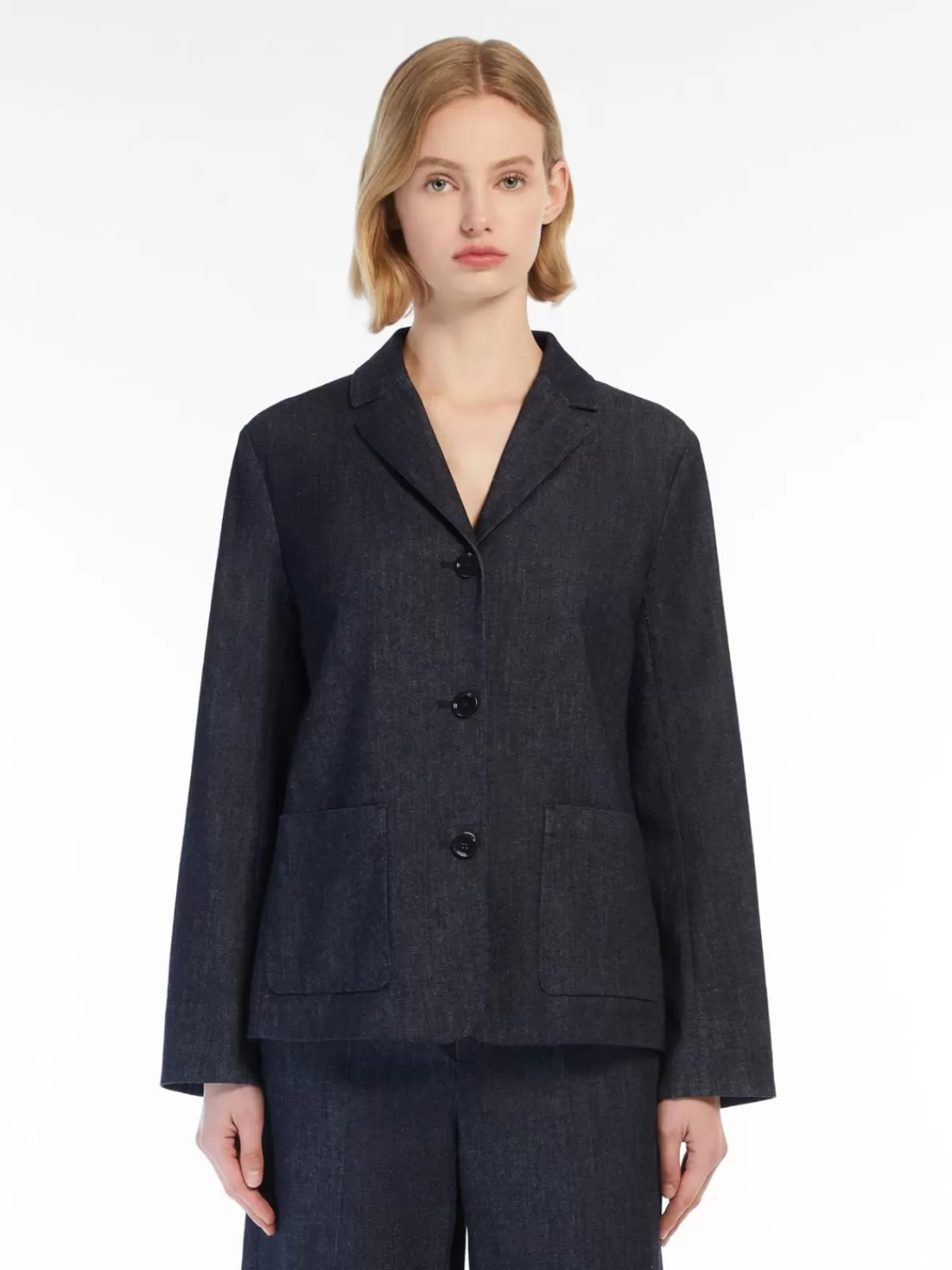 Chaquetas elegantes | Modelo Midnight Blue de mezclilla con un botón, diseño exclusivo Max Mara