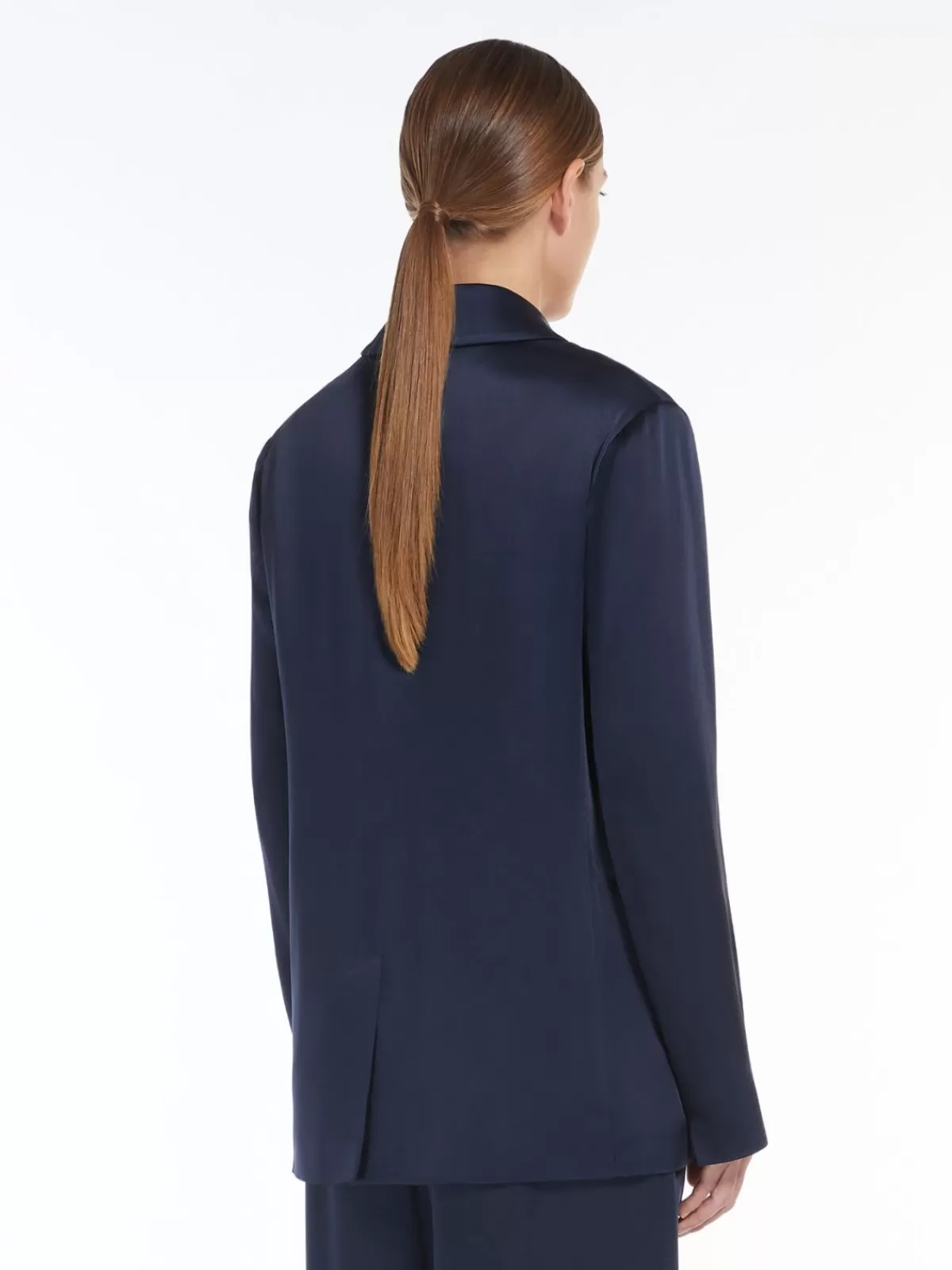 Chaquetas Elegantes | Blazer de Satén Brillante Max Mara - Corte Clásico en Azul Medianoche para Looks Sofisticados