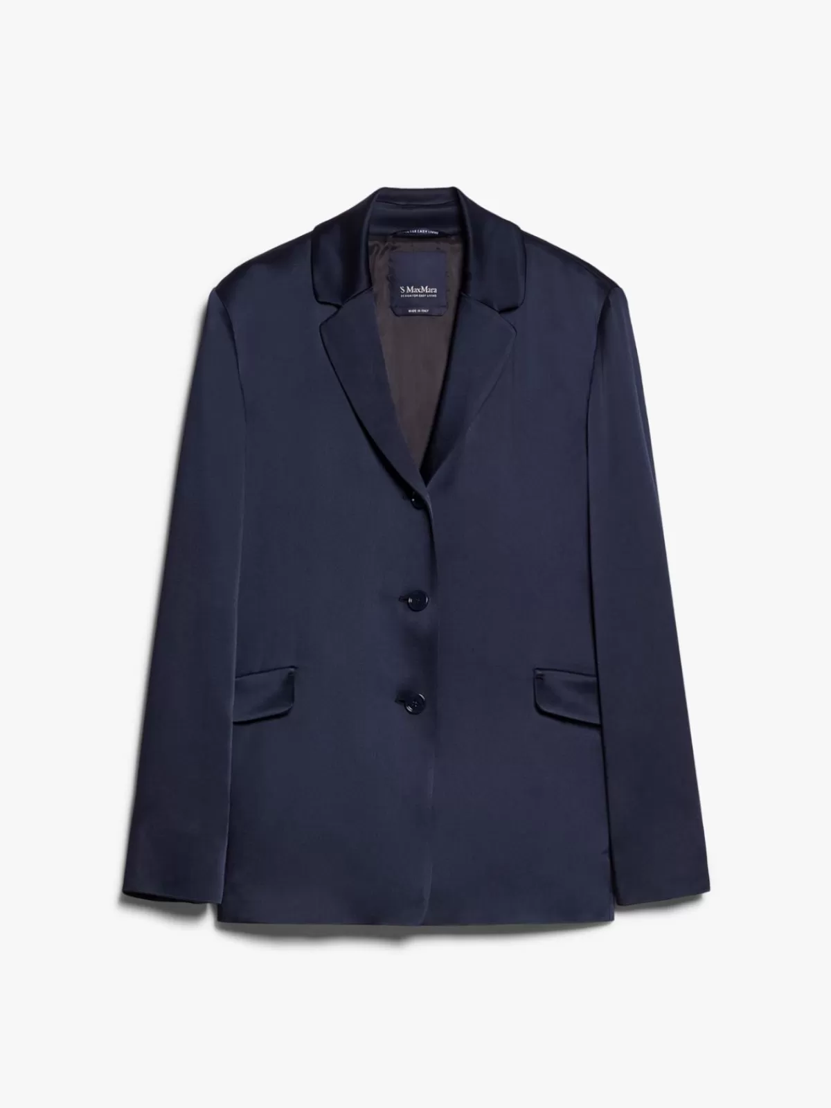Chaquetas Elegantes | Blazer de Satén Brillante Max Mara - Corte Clásico en Azul Medianoche para Looks Sofisticados