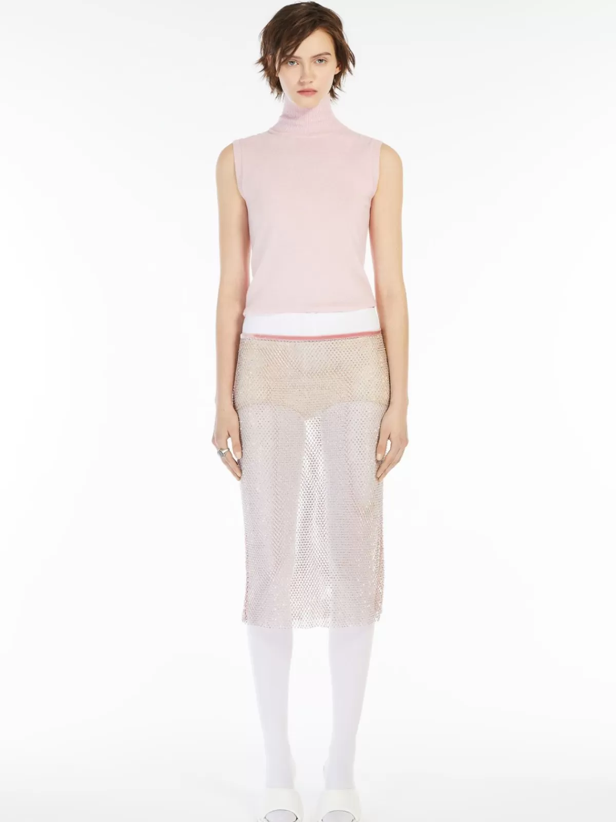 Max Mara Jersey sin mangas con cuello polo suave - Rosa delicado en tejido premium