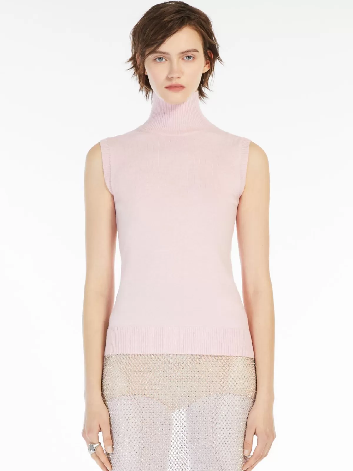 Max Mara Jersey sin mangas con cuello polo suave - Rosa delicado en tejido premium