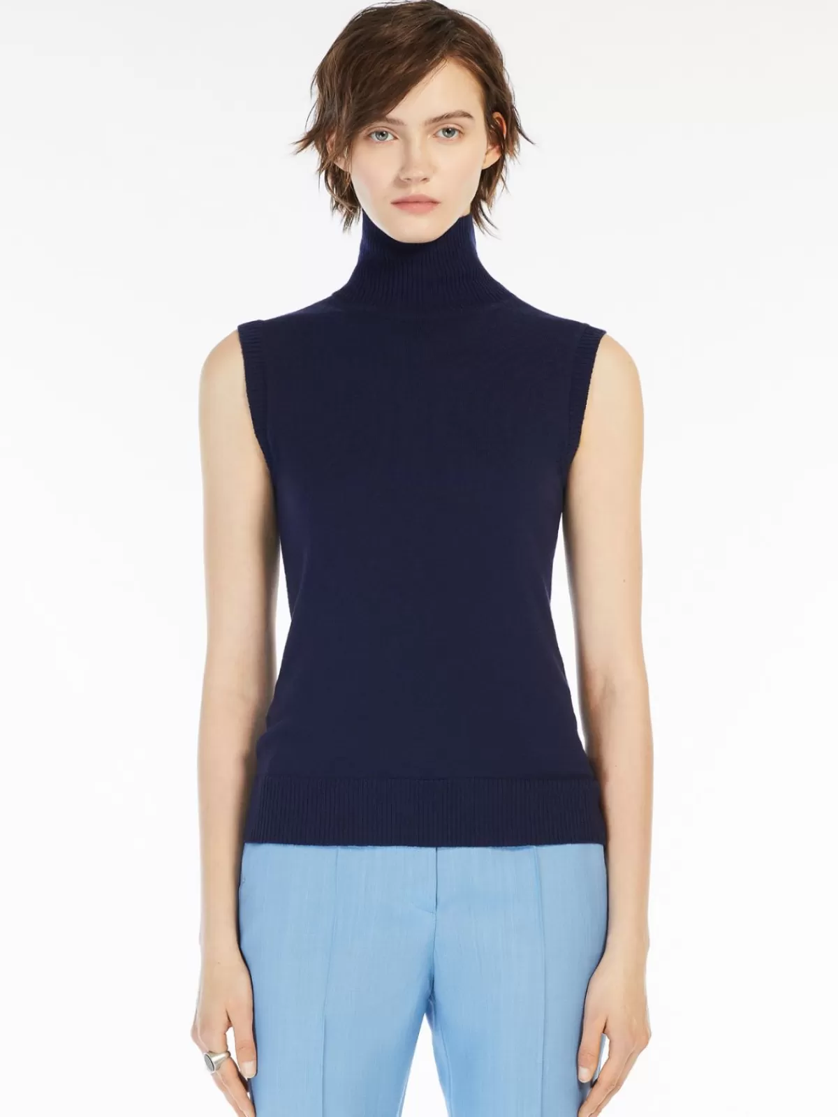 Jersey sin mangas de cuello alto estilo polo en tinta - Max Mara - Tejido premium para un look elegante
