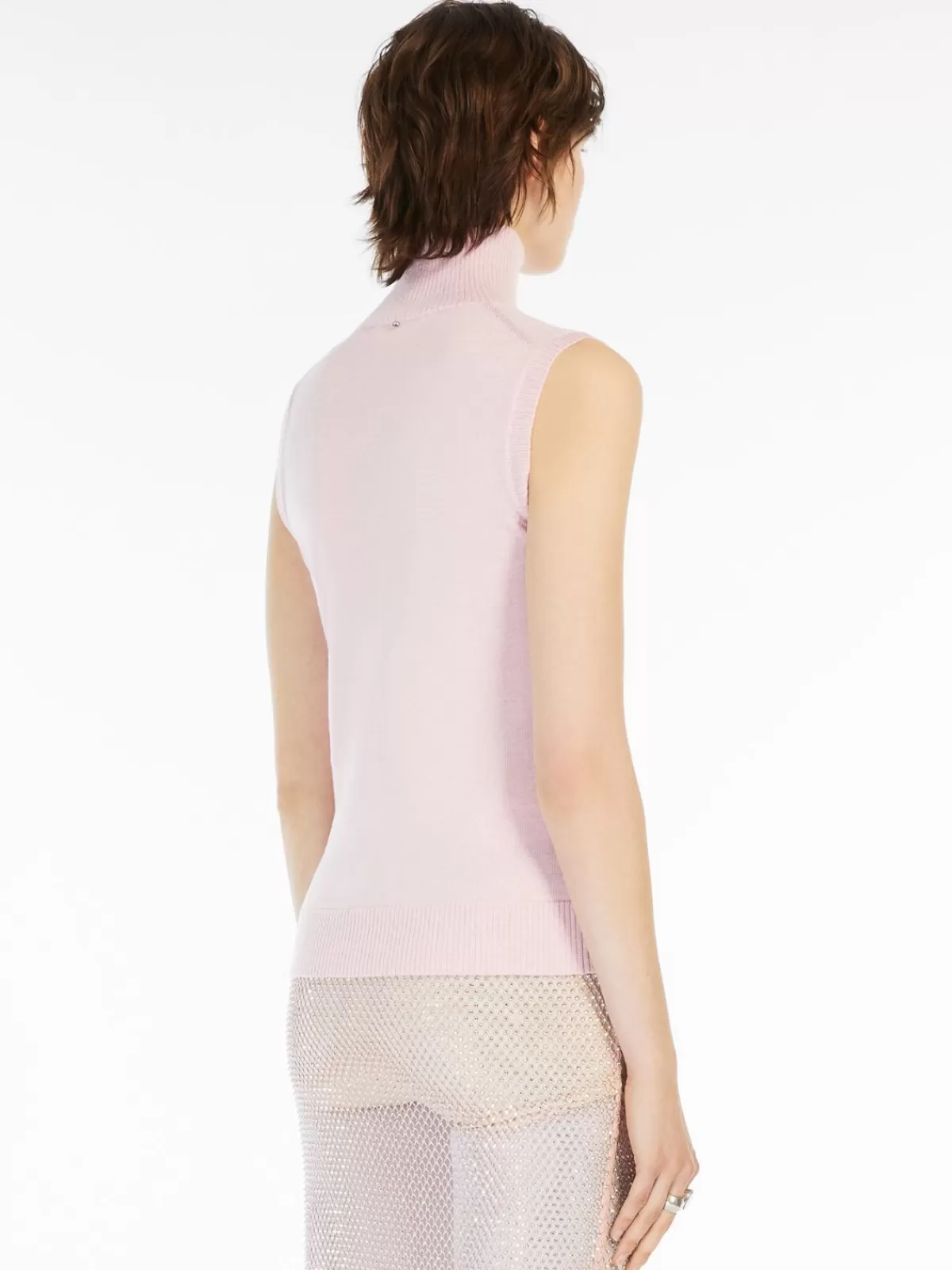 Max Mara Jersey sin mangas con cuello polo suave - Rosa delicado en tejido premium
