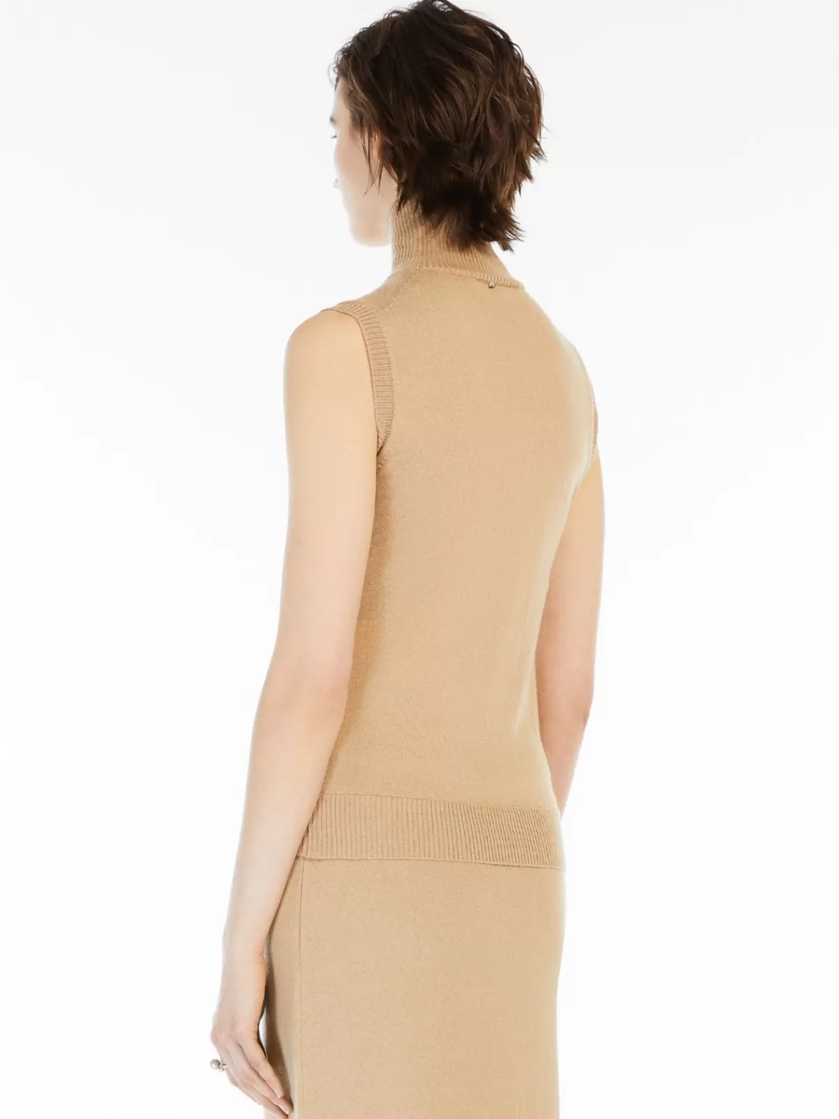 Jersey sin mangas Max Mara con cuello cisne - Tono camel natural