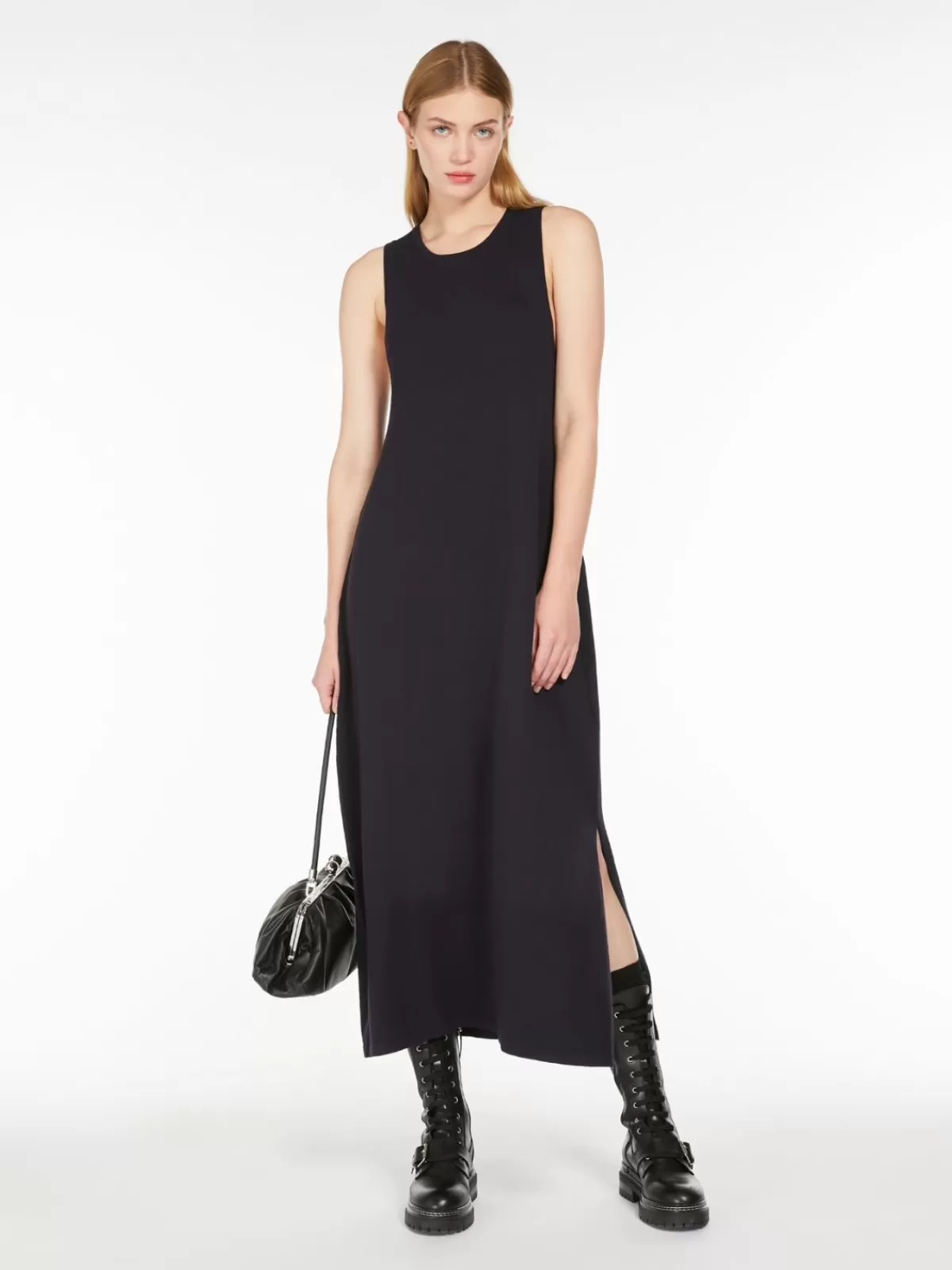 Vestido elástico Max Mara sin mangas en viscosa azul marino - Diseño versátil para cualquier ocasión