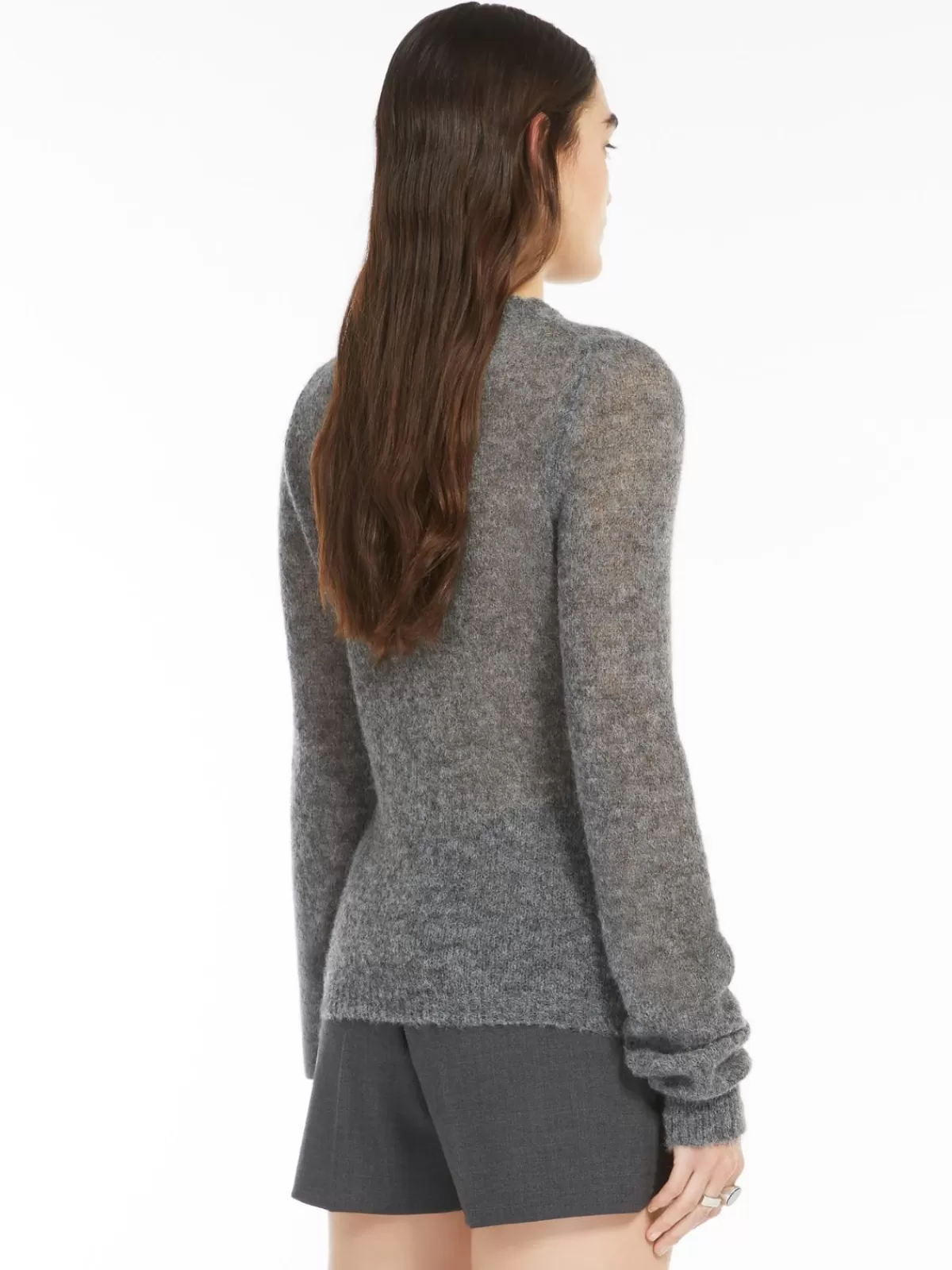 Jersey cuello redondo Max Mara en alpaca elástica y lana - Gris medio tejido premium