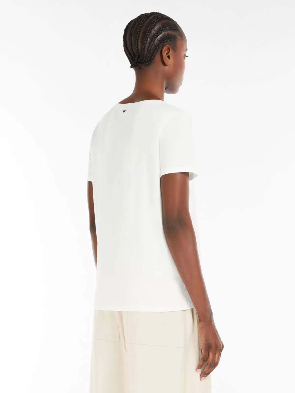 Camiseta básica de algodón orgánico elástico Max Mara - Blanco puro, corte moderno y comodidad duradera